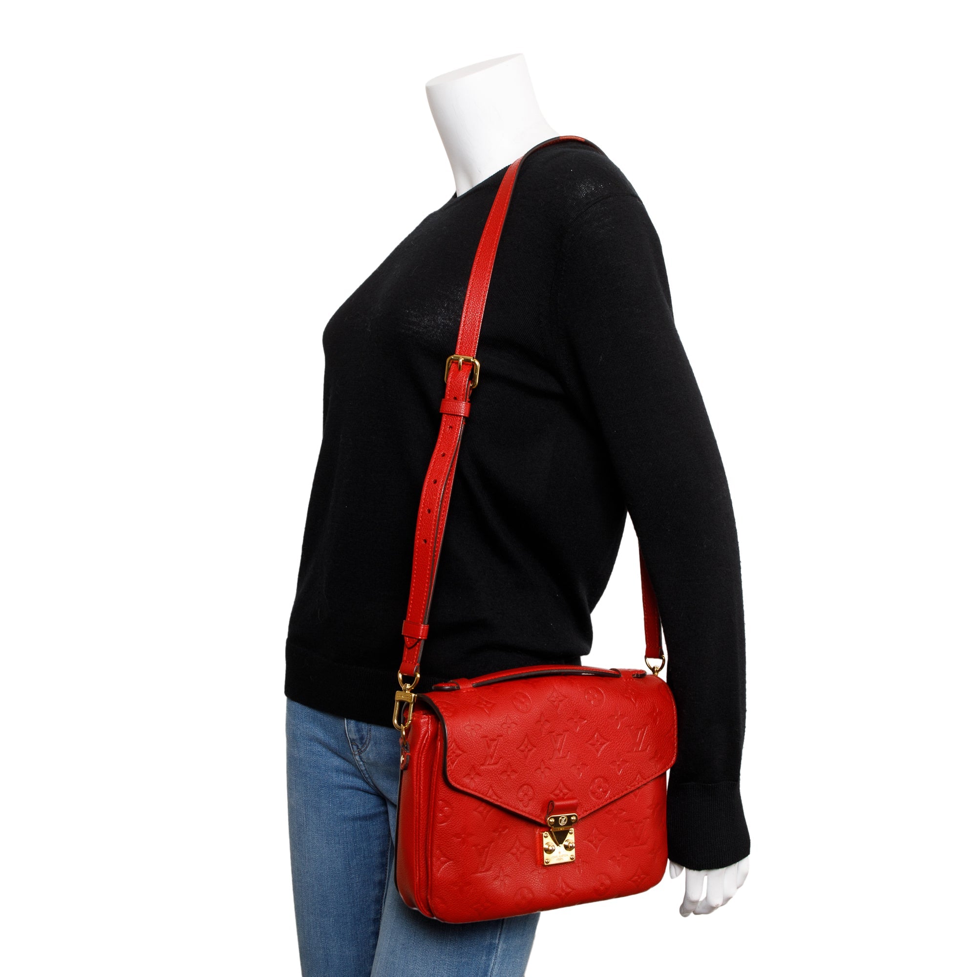 Louis Vuitton Red Monogram Empreinte Leather Pochette Metis w/ Box