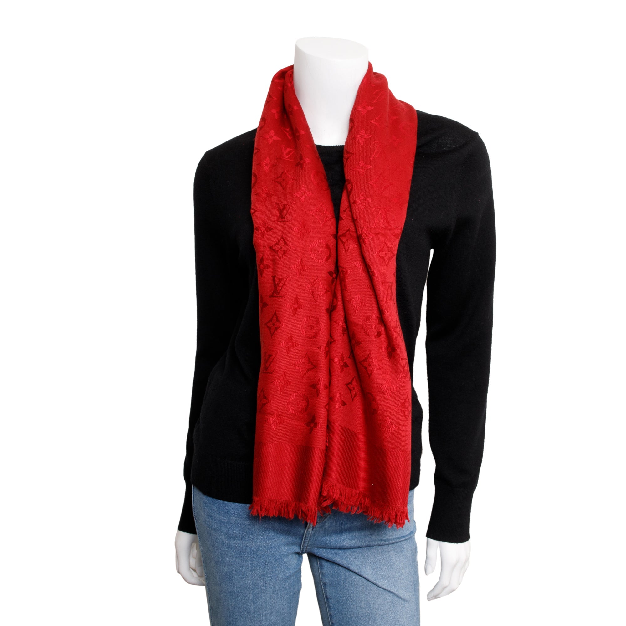 Louis Vuitton Red Monogram Silk/Wool Shawl Scarf
