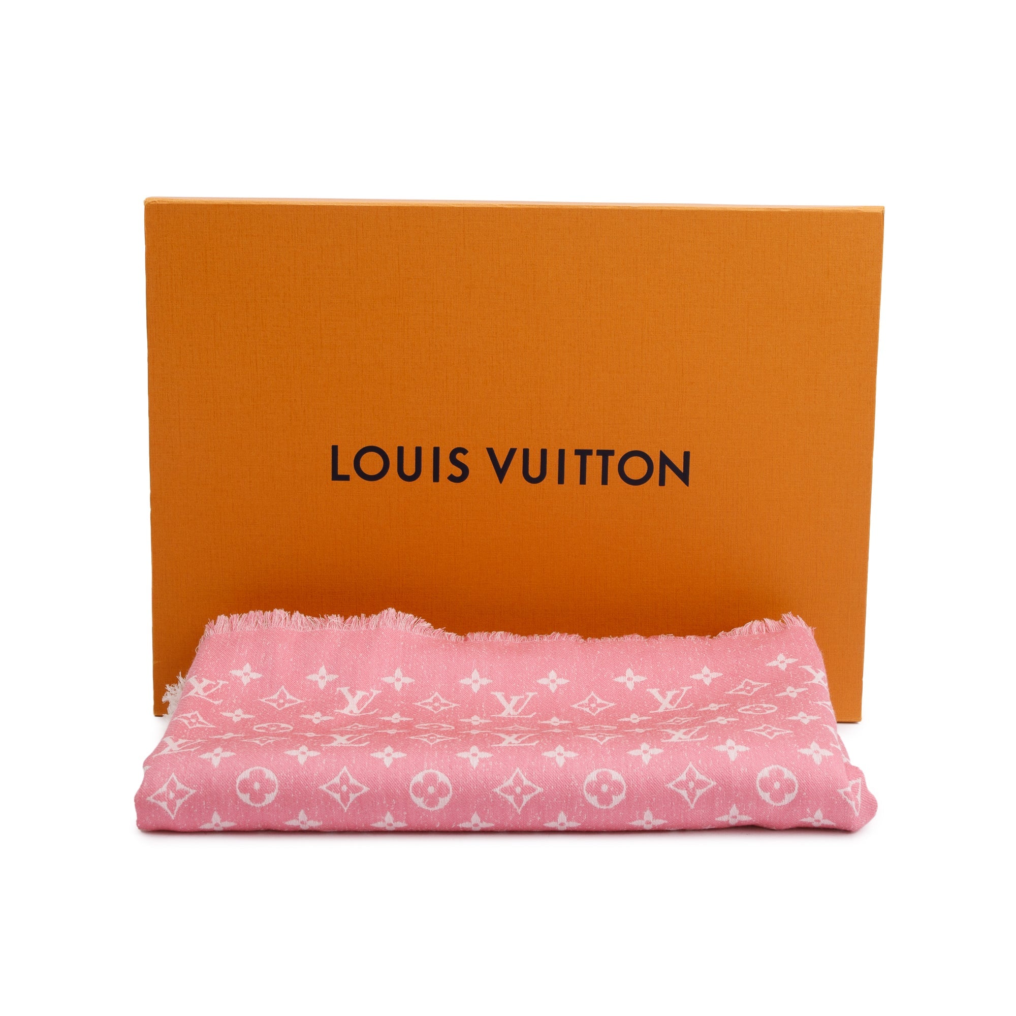 Louis Vuitton Rose Ballerine Monogram Silk/Wool My Daily Denim Shawl Scarf w/ Box