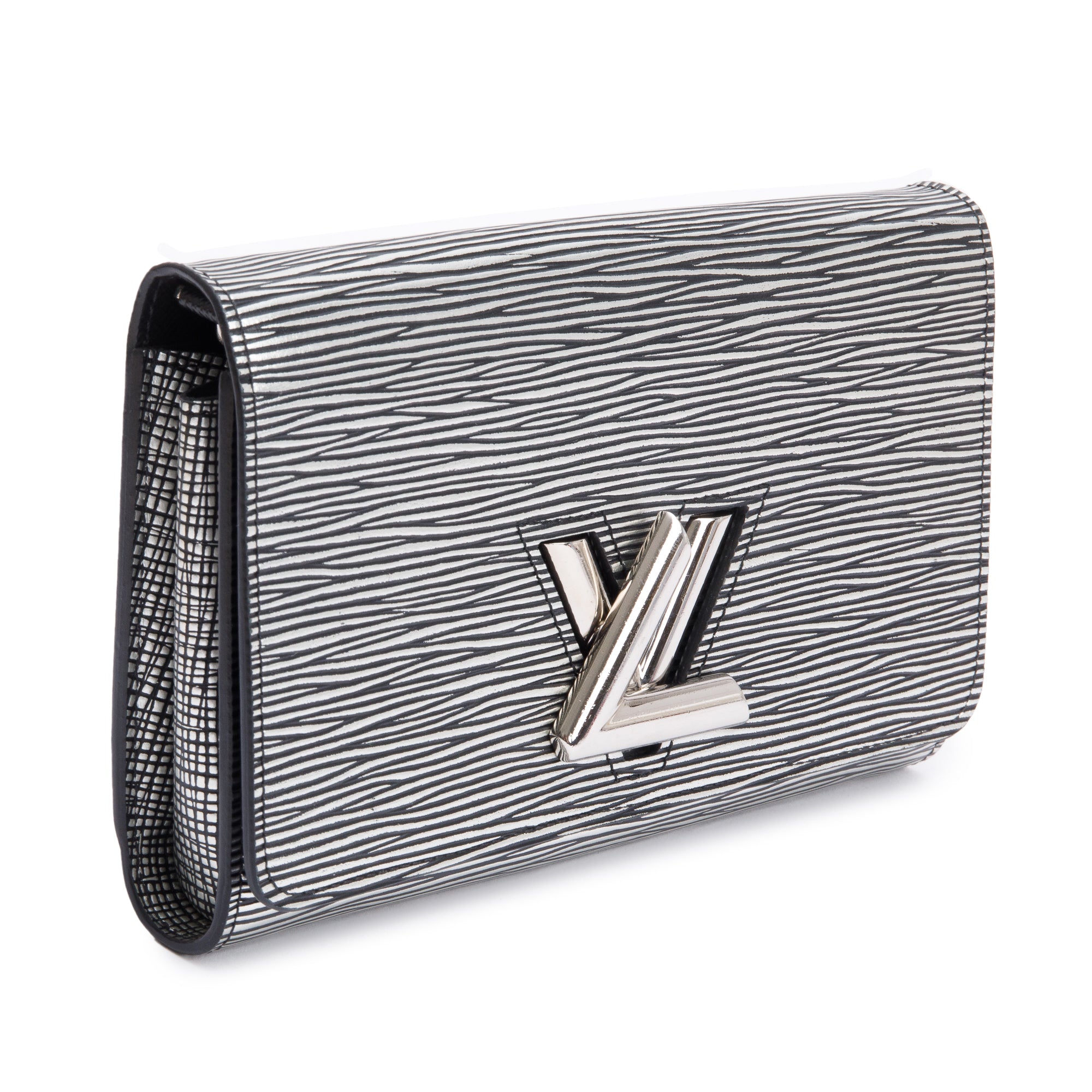 Louis Vuitton Silver Metallic Epi Leather Twist Chain Wallet
