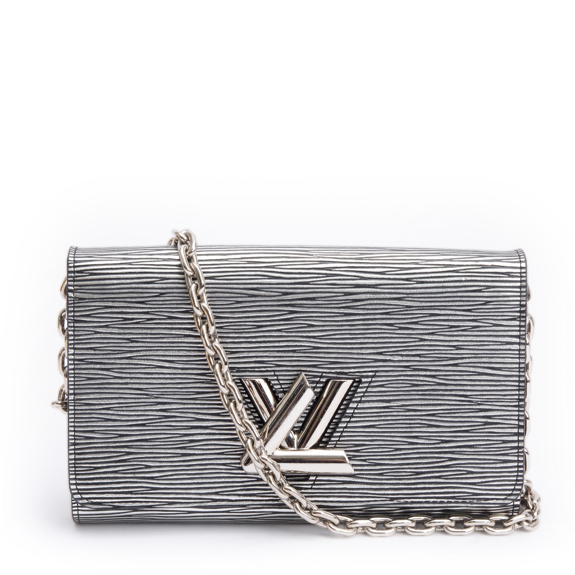 Louis Vuitton Silver Metallic Epi Leather Twist Chain Wallet