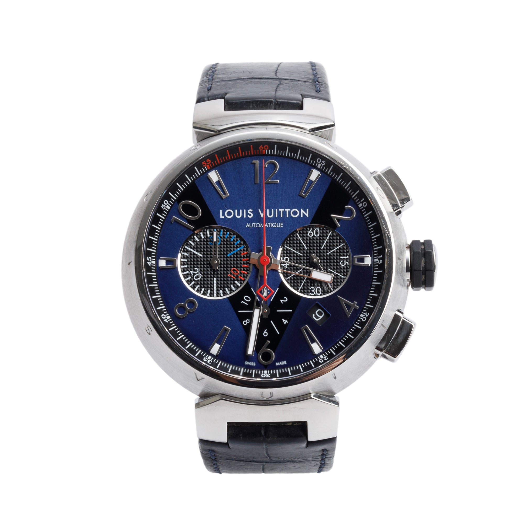 Louis Vuitton Stainless Steel Tambour 44 MM Automatic Chronograph Watch Q102V