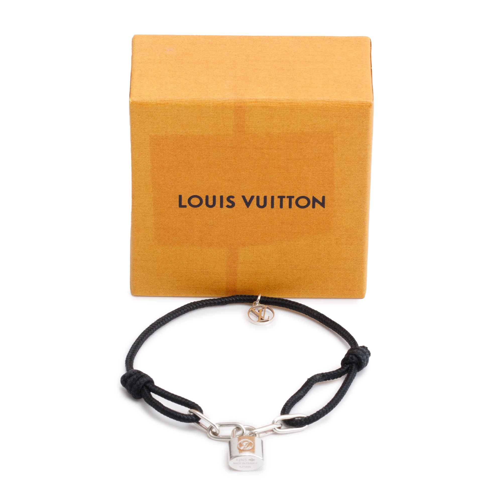 Louis Vuitton Sterling Silver Lockit X Virgil Abloh Black Cord Bracelet w/ Box