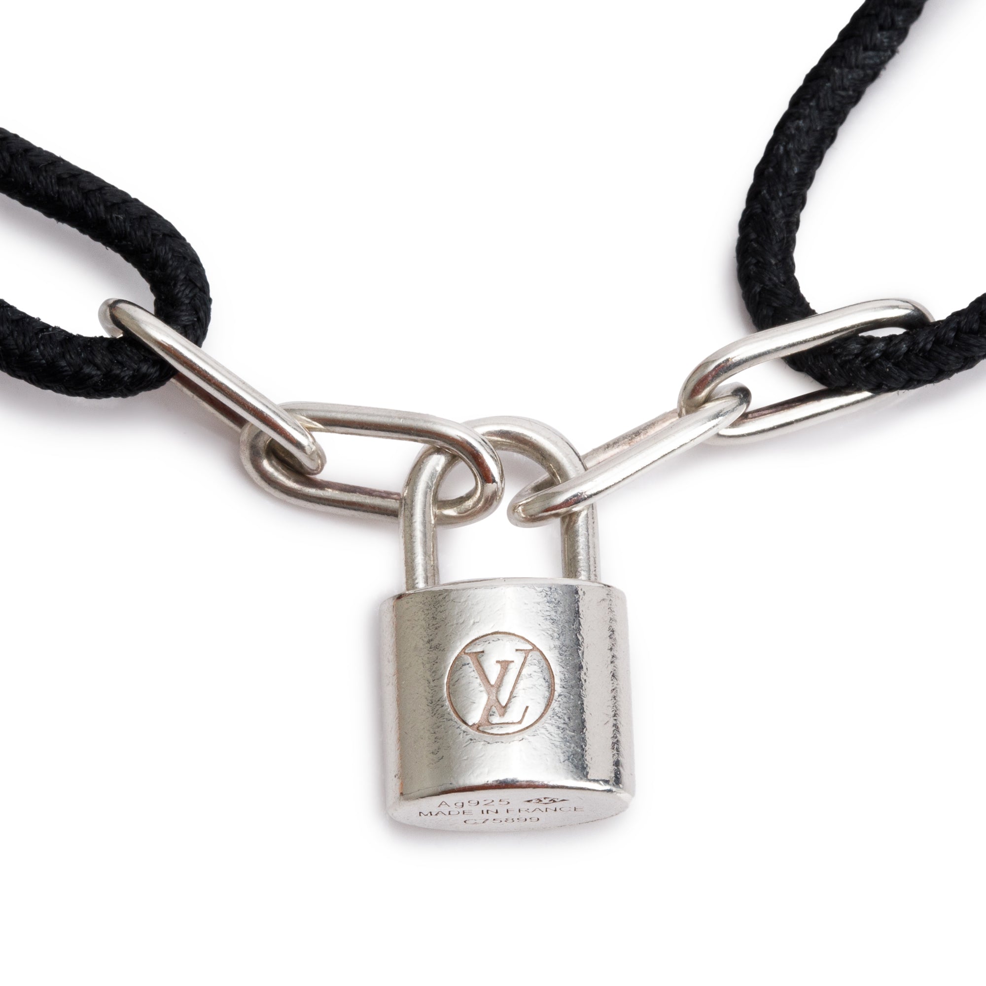 Louis Vuitton Sterling Silver Lockit X Virgil Abloh Black Cord Bracelet w/ Box