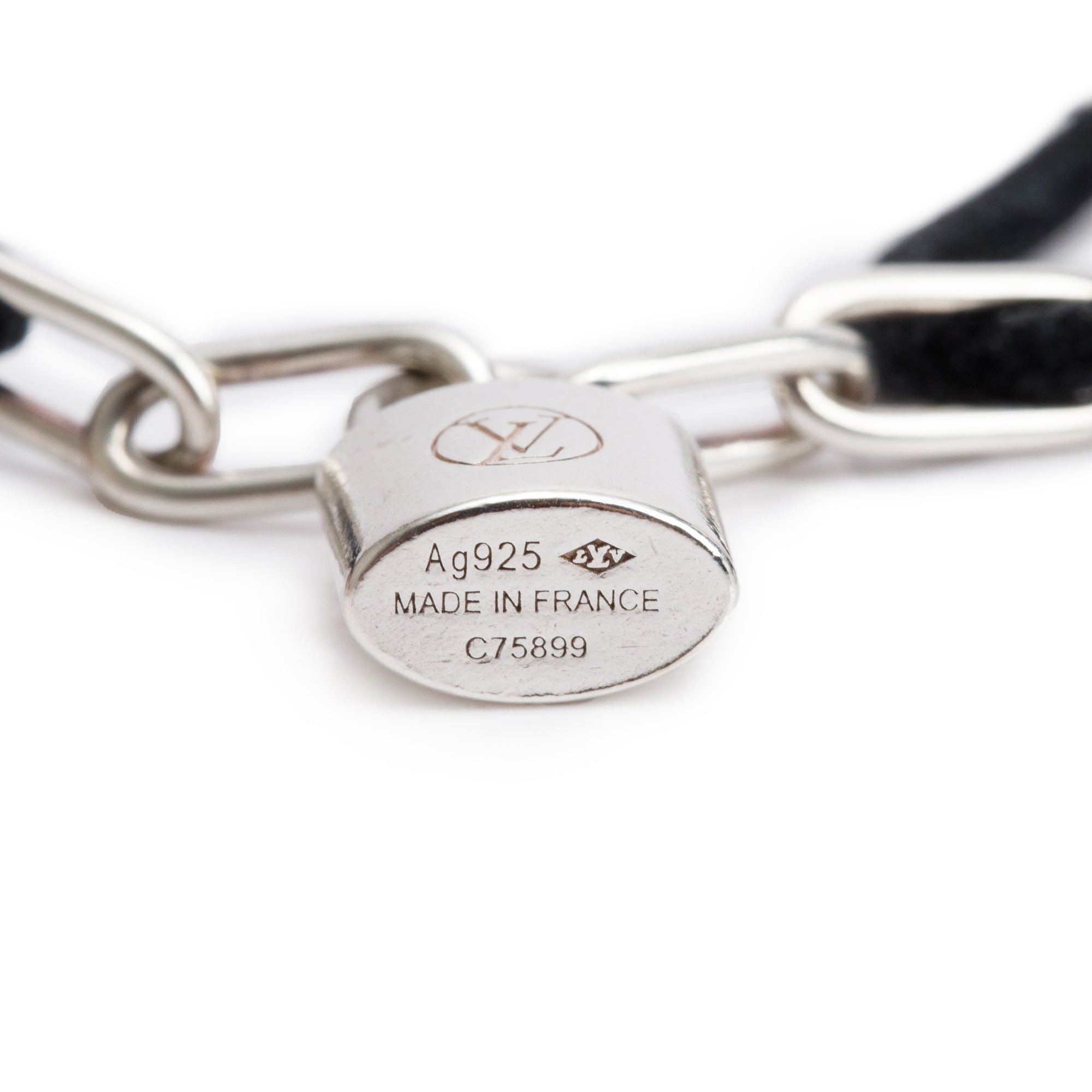 Louis Vuitton Sterling Silver Lockit X Virgil Abloh Black Cord Bracelet w/ Box