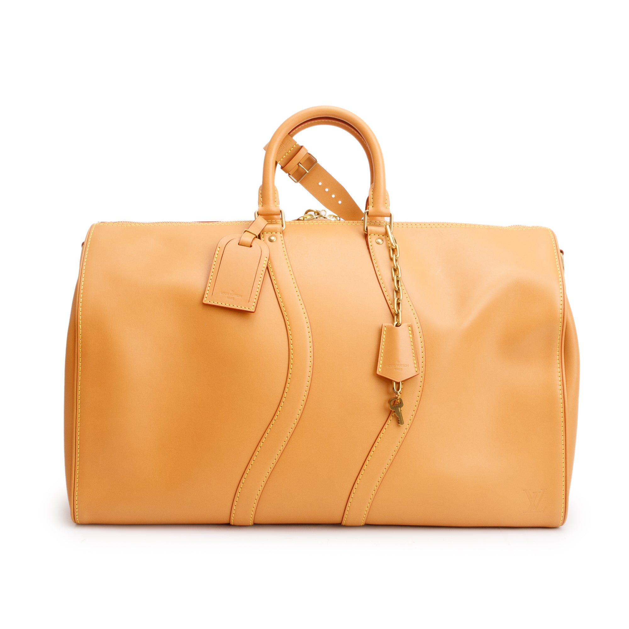 Louis Vuitton Tan Vachetta Leather Wavy Keepall Bandouliere 50 w/ Box