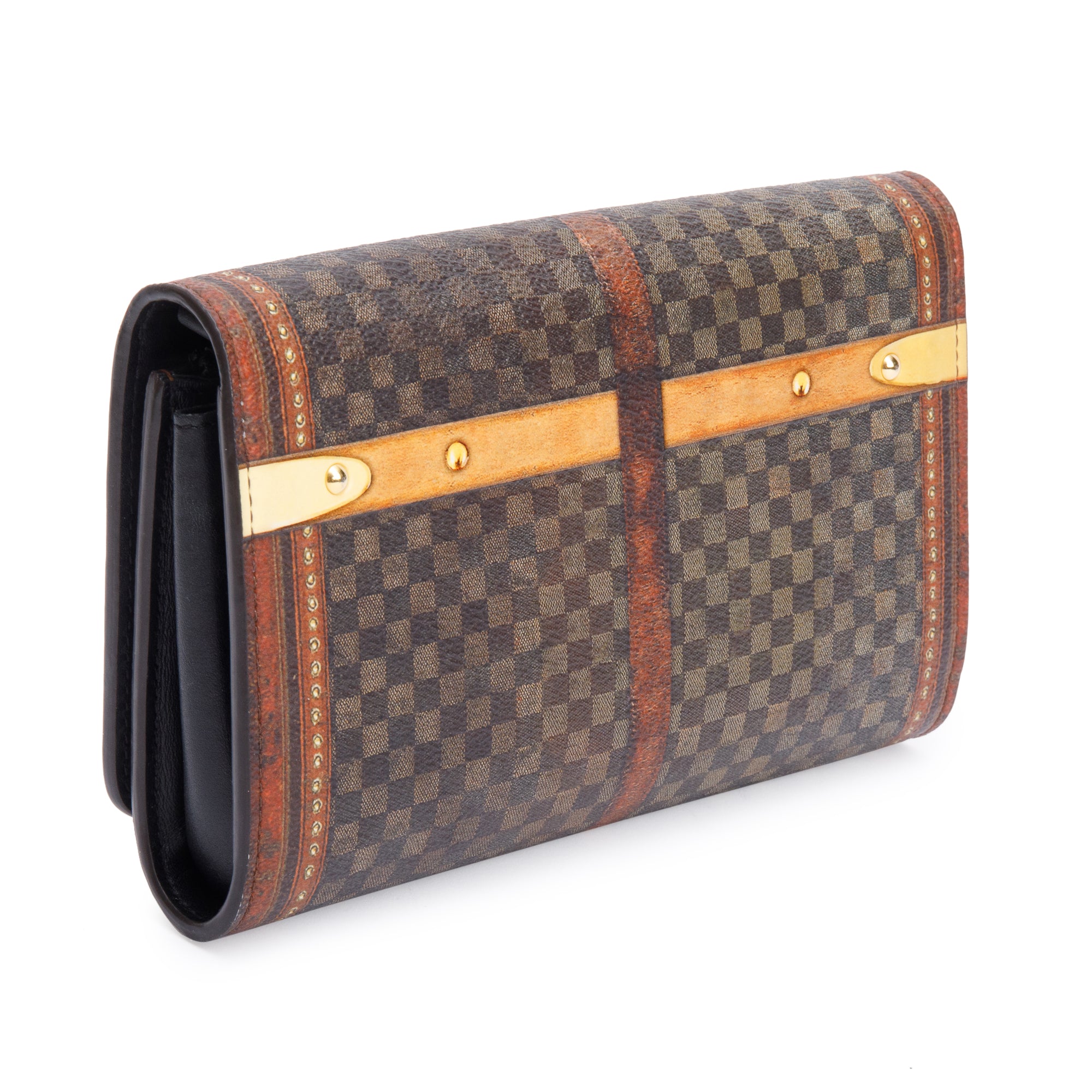 Louis Vuitton Transformed Damier Ebene Time Trunk Twist Chain Wallet w/ Box