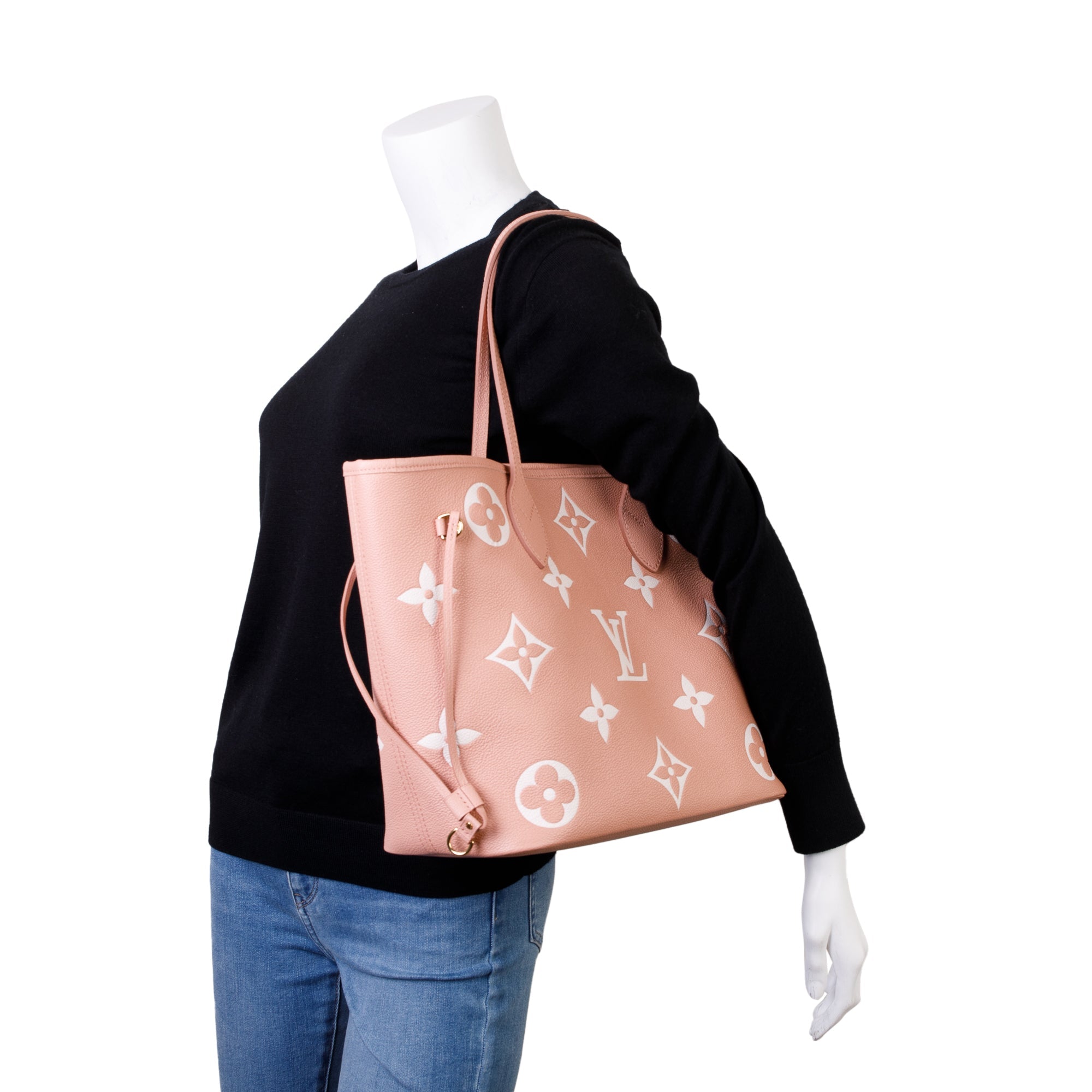 Louis Vuitton Trianon Pink Cream Monogram Giant Empreinte Leather Neverfull MM w/ Pouch