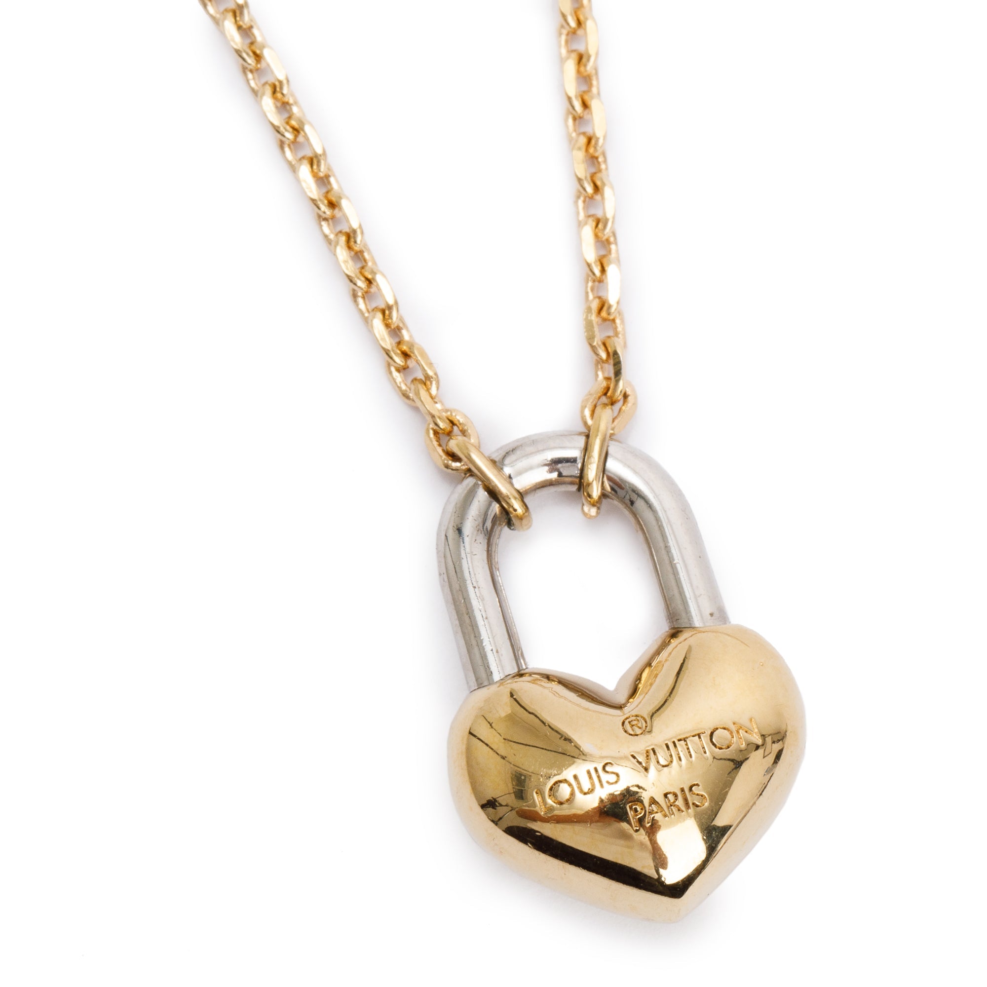 Louis Vuitton Two-Tone Brass Crazy in Lock Pendant Necklace