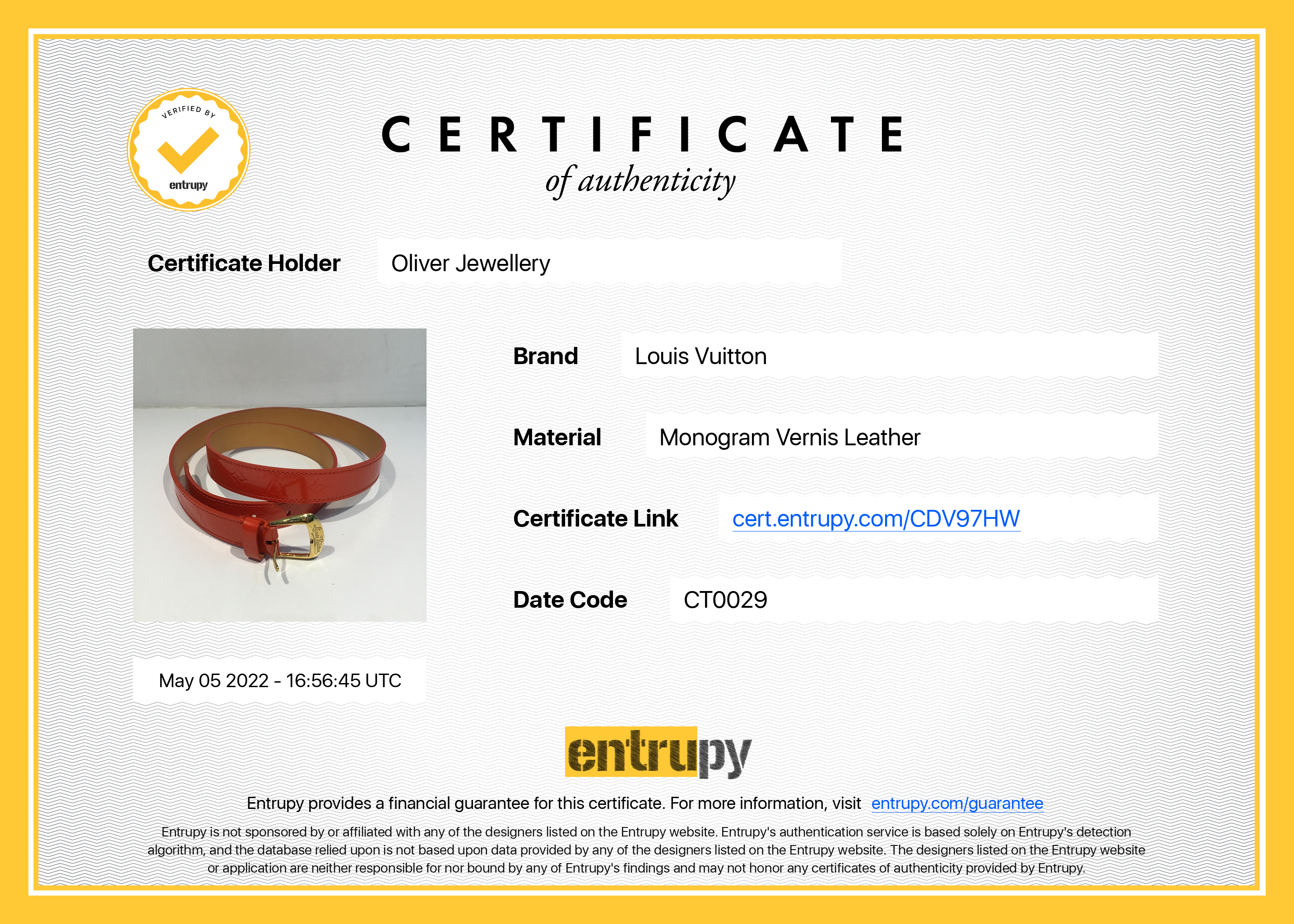 Louis Vuitton Vernis Leather Belt
