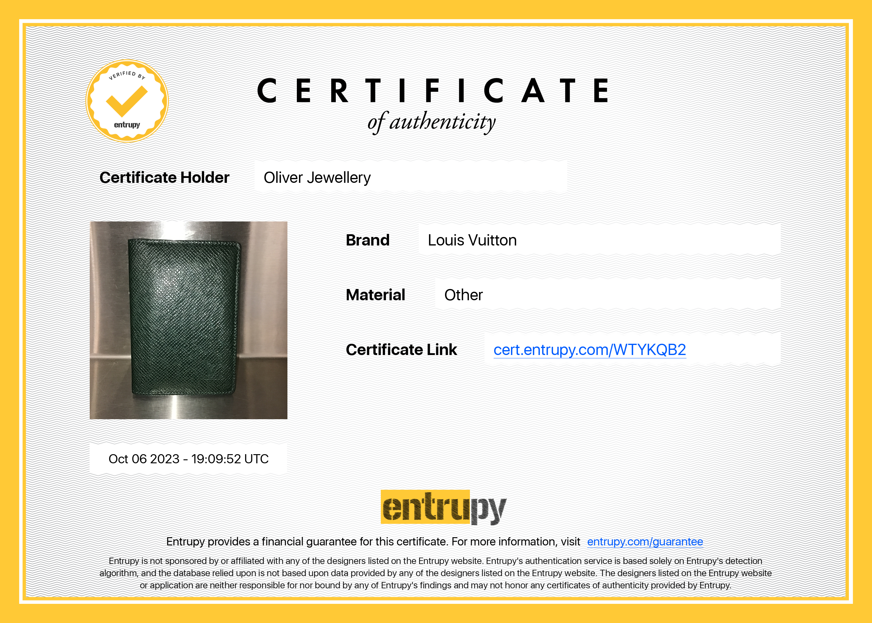 Louis Vuitton Vintage Green Taiga Leather Card Case