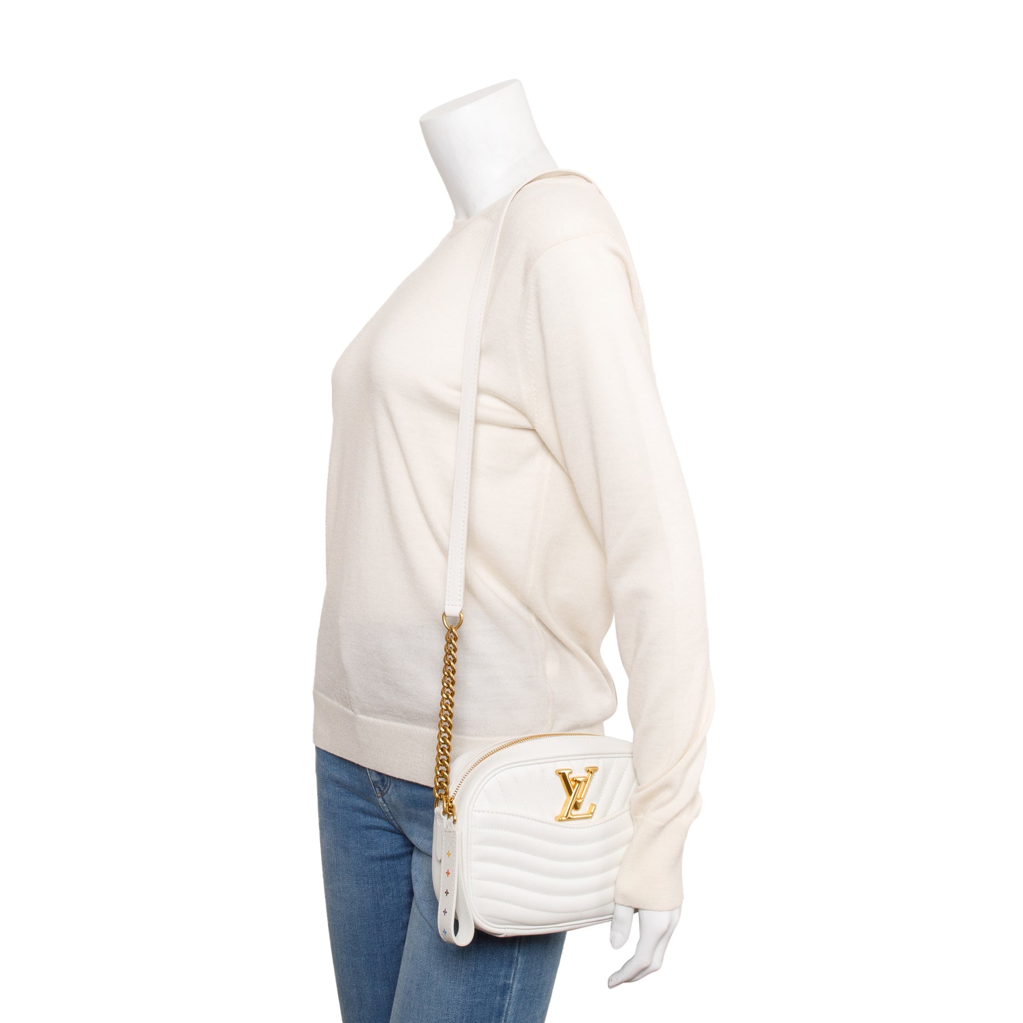 Louis Vuitton White Calfskin Leather New Wave Camera Bag w/ Box