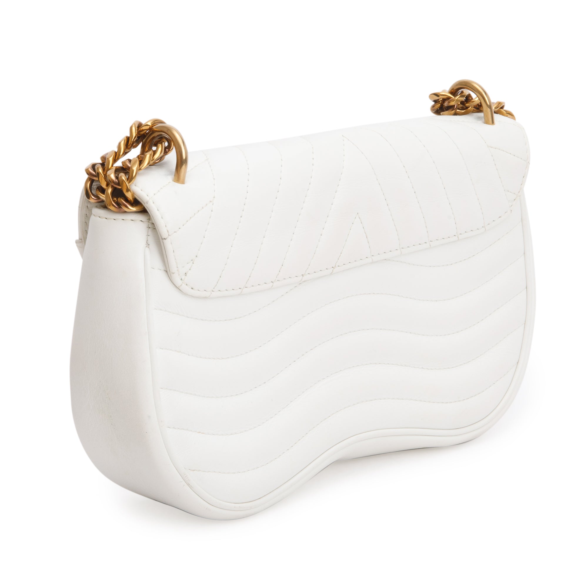 Louis Vuitton White Cowhide Leather New Wave Chain Bag MM