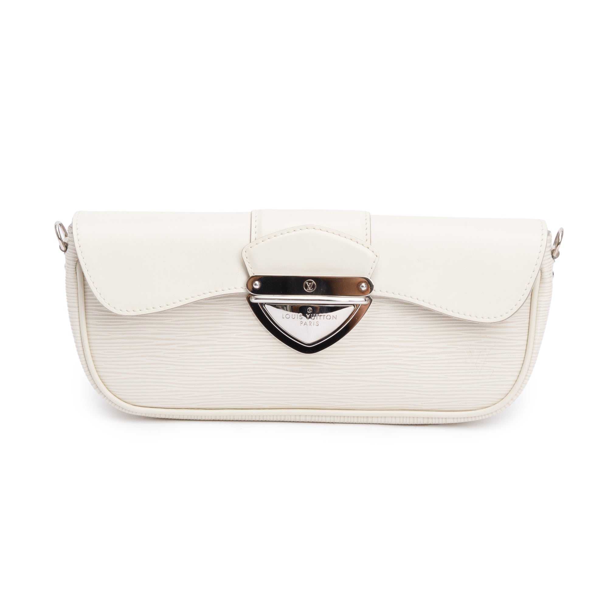 Louis Vuitton White Epi Leather Montaigne Clutch w/ Strap