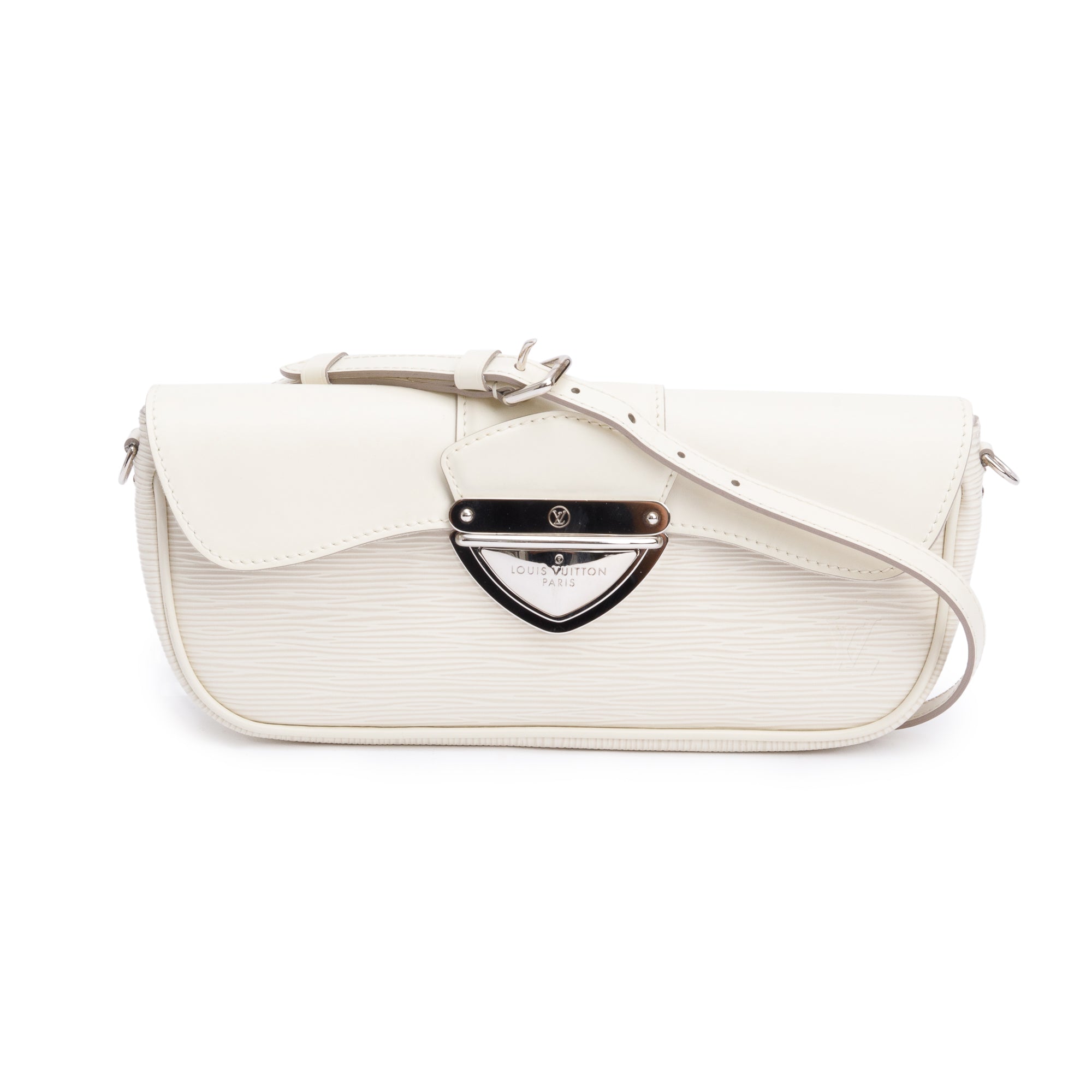 Louis Vuitton White Epi Leather Montaigne Clutch w/ Strap