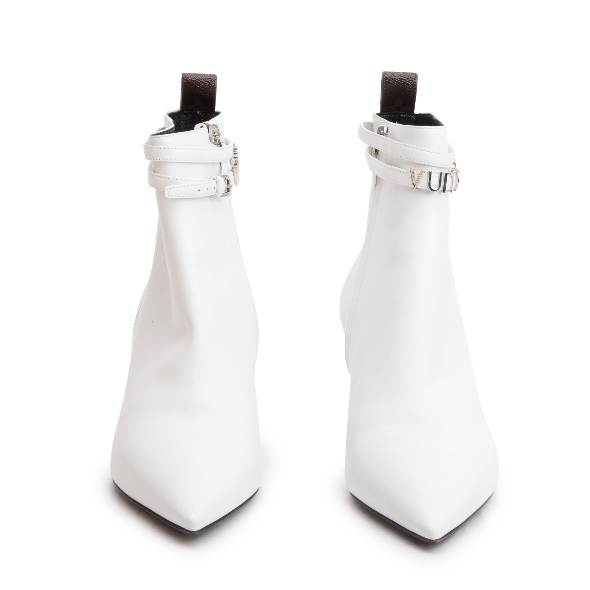 Louis Vuitton White Leather Callback Ankle Boots, Size 40 w/ Box