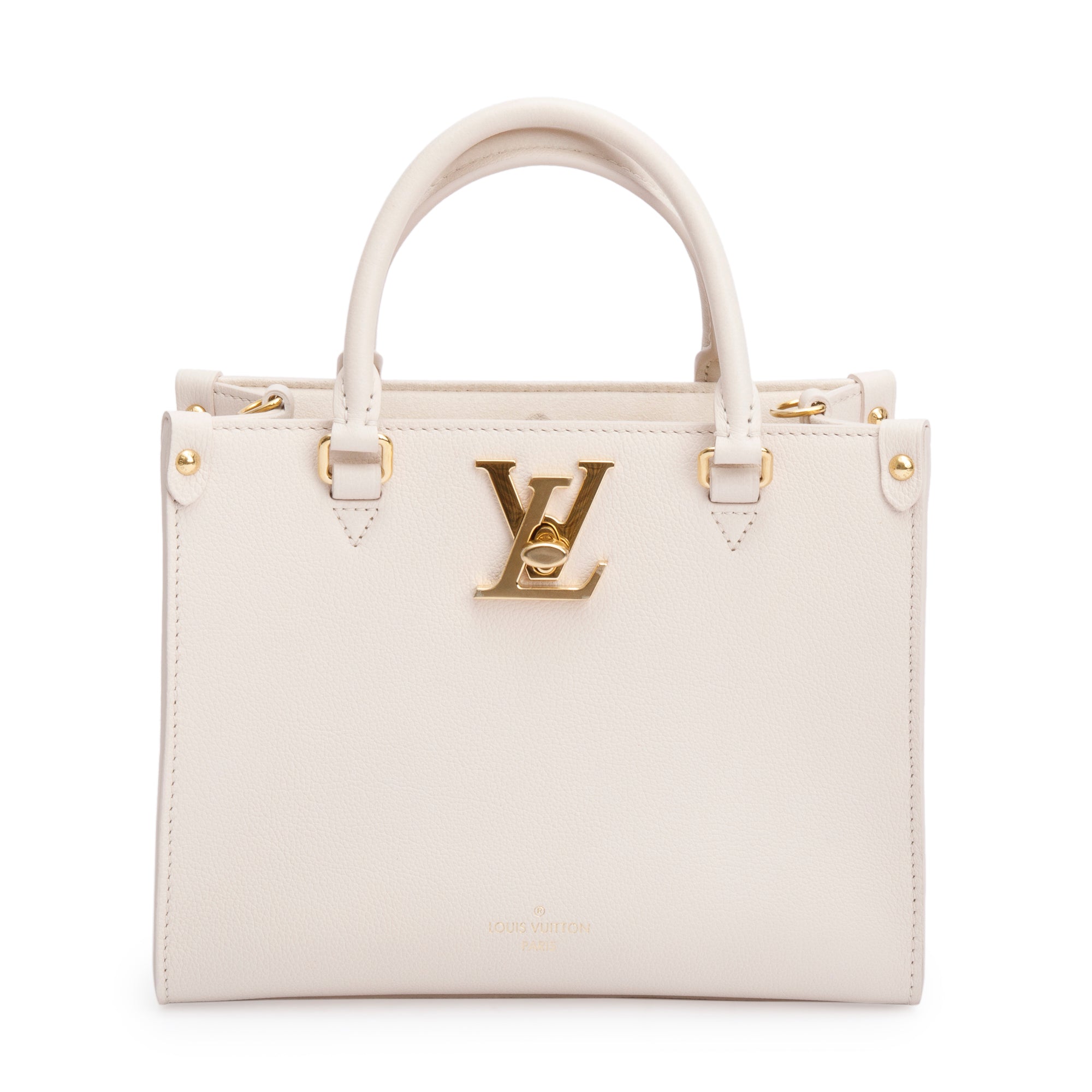 Louis Vuitton White Leather Lock & Go Handle Bag w/ Receipt & Strap