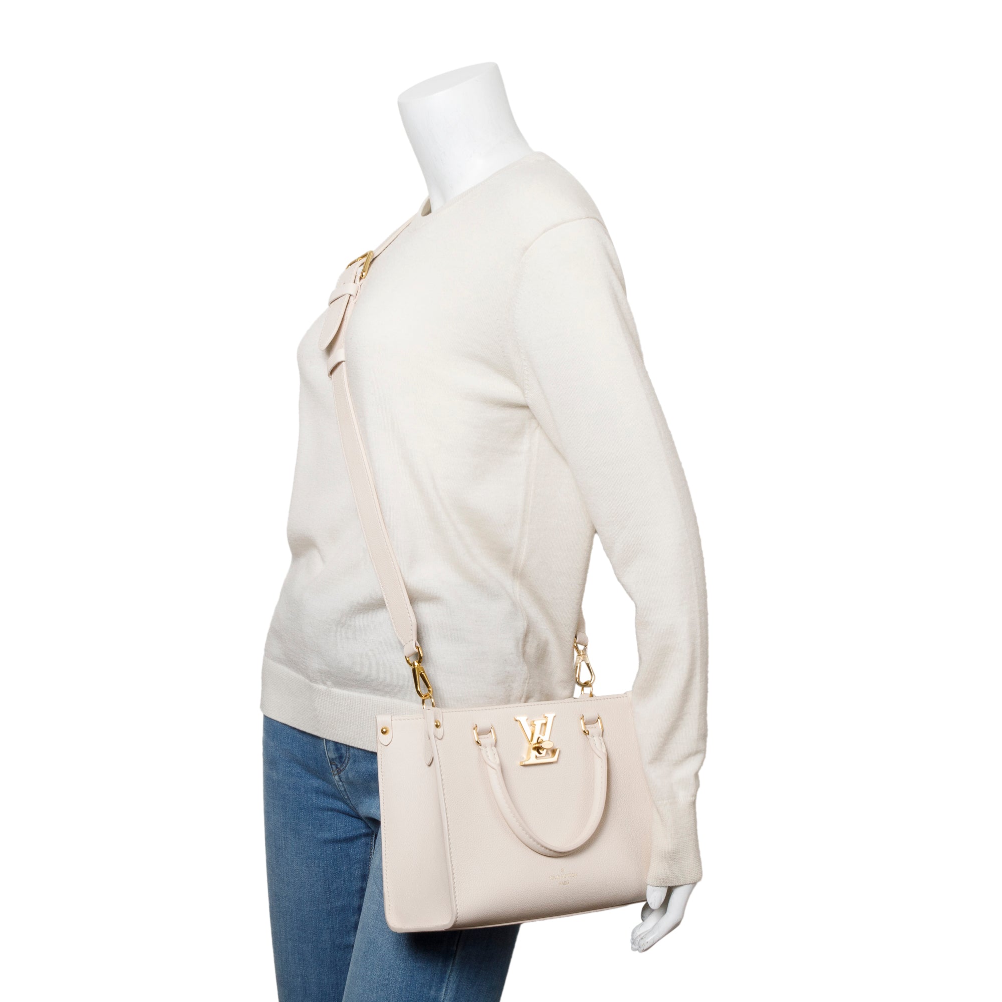 Louis Vuitton White Leather Lock & Go Handle Bag w/ Receipt & Strap