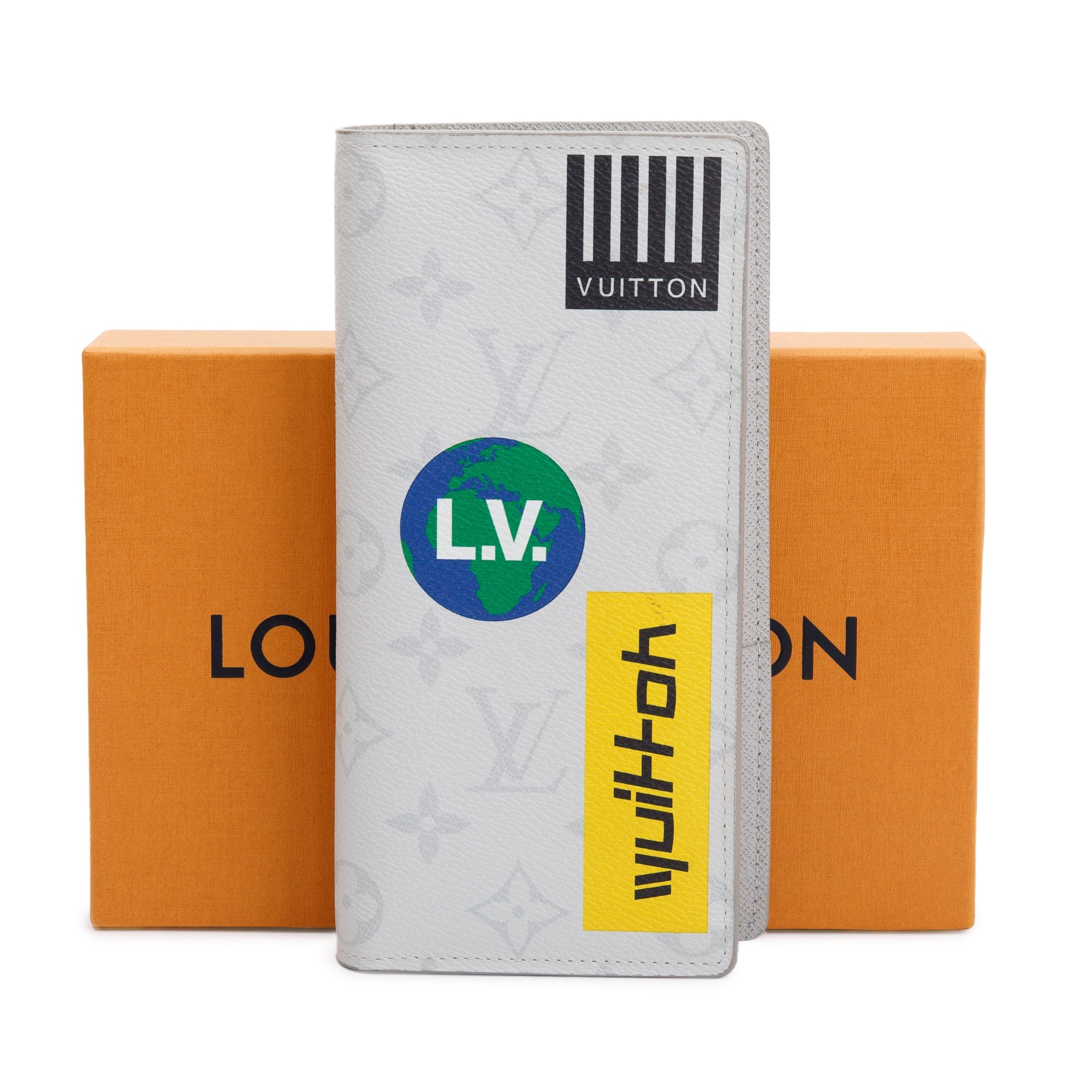 Louis Vuitton White Monogram Limited Edition Logo Story Brazza Wallet w/ Box