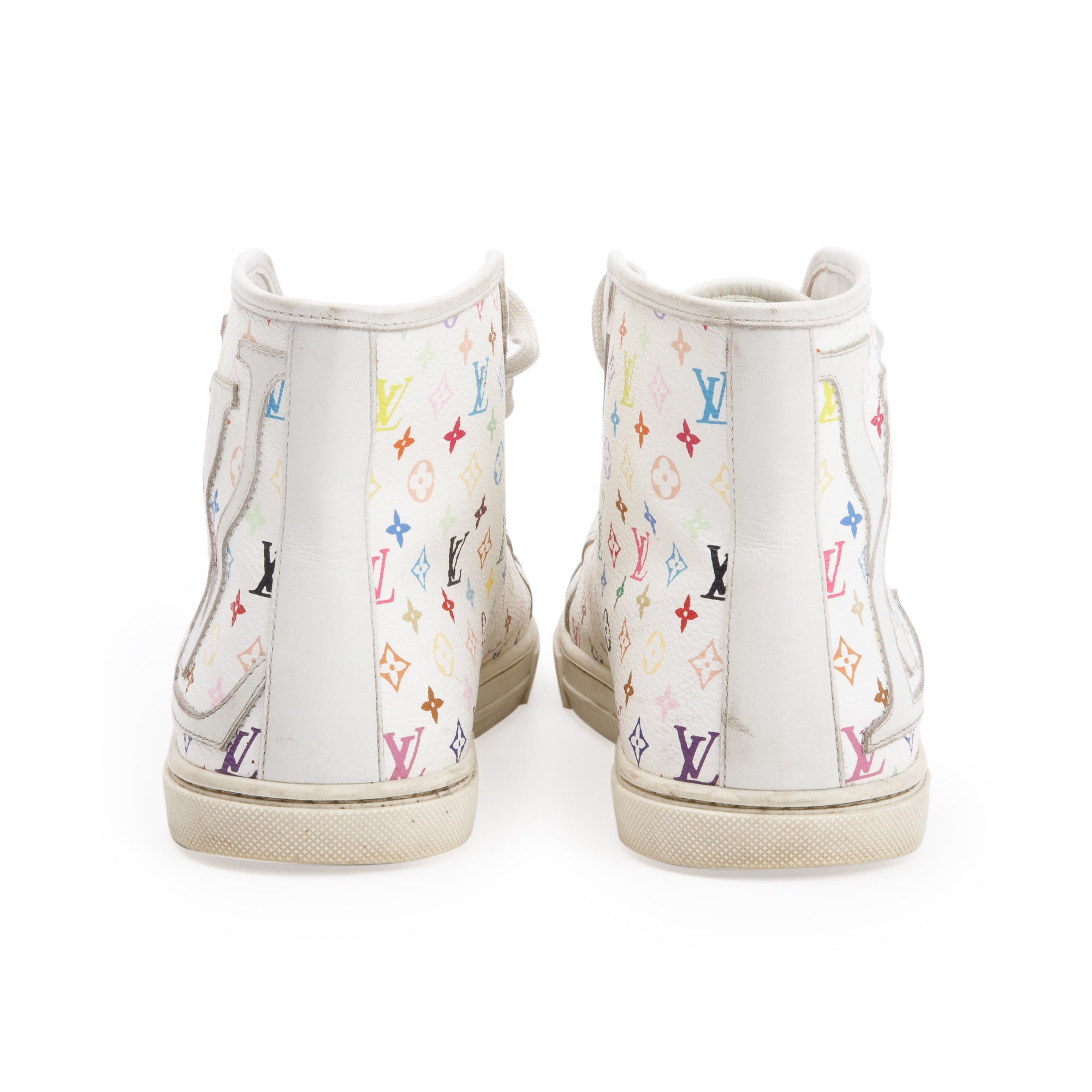 Louis Vuitton White Monogram Multicolor High Top Sneakers, Size 37 w/ Box