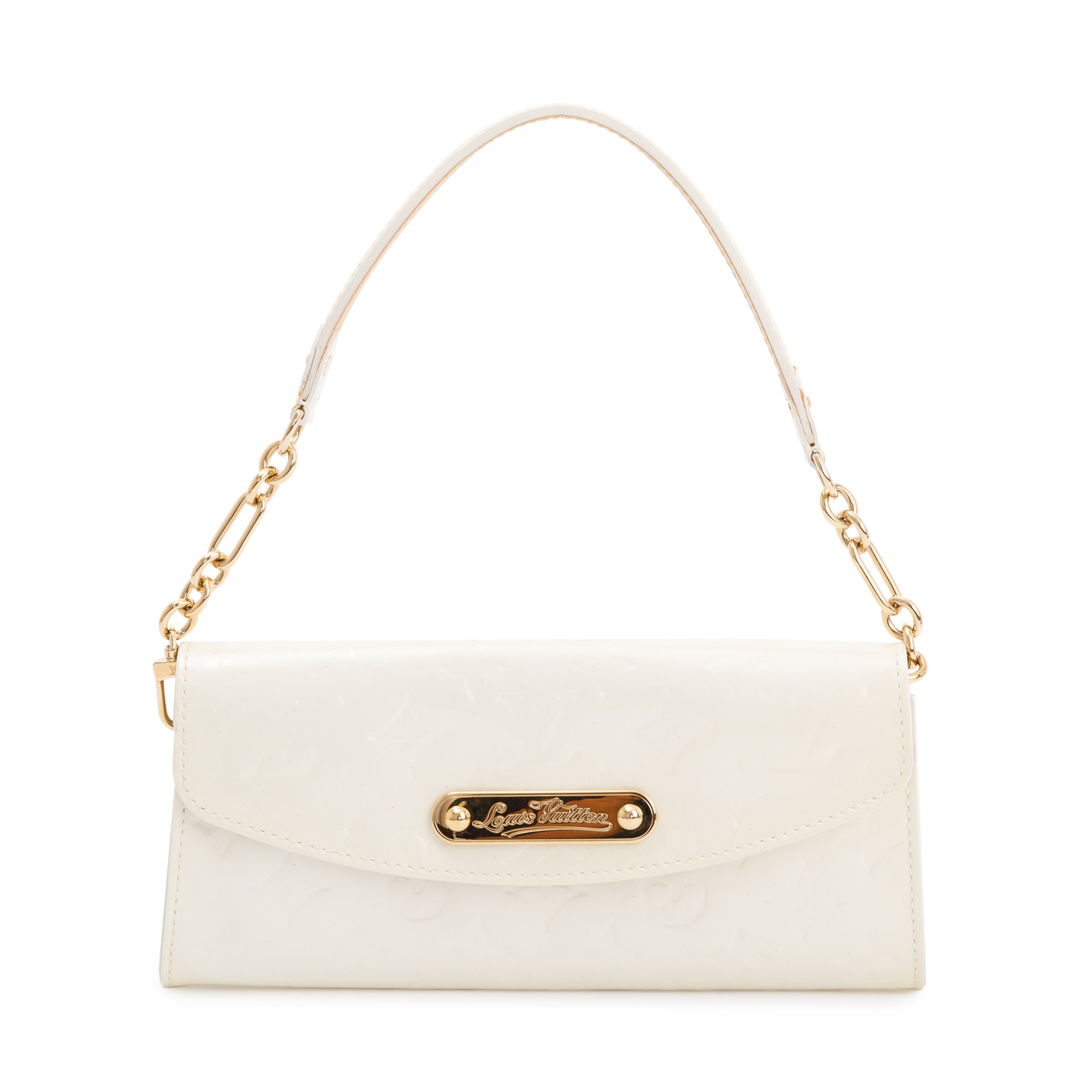 Louis Vuitton White Monogram Vernis Leather Sunset Boulevard Clutch w/ Box