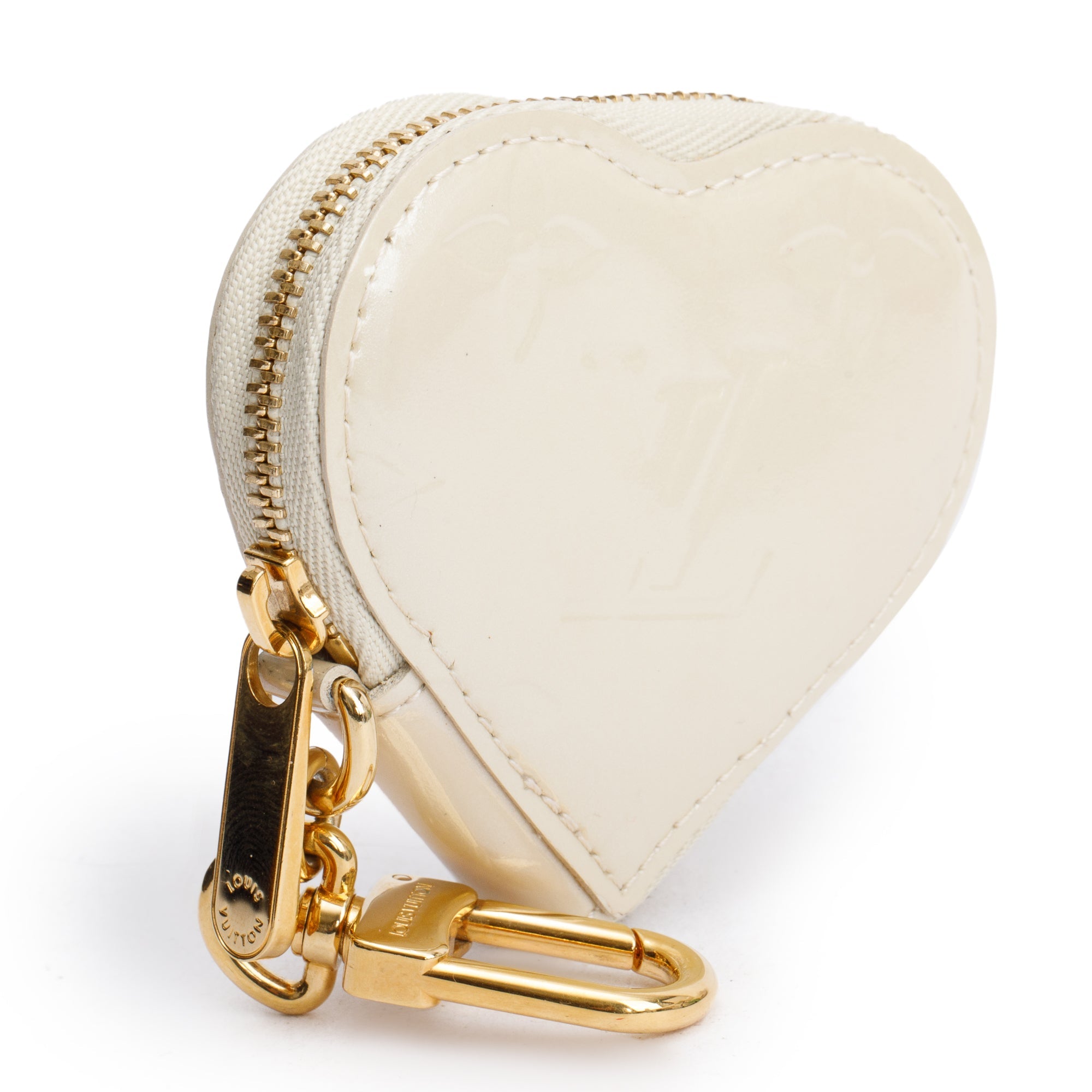 Louis Vuitton White Monogram Vernis Mini Heart Coin Key Pouch
