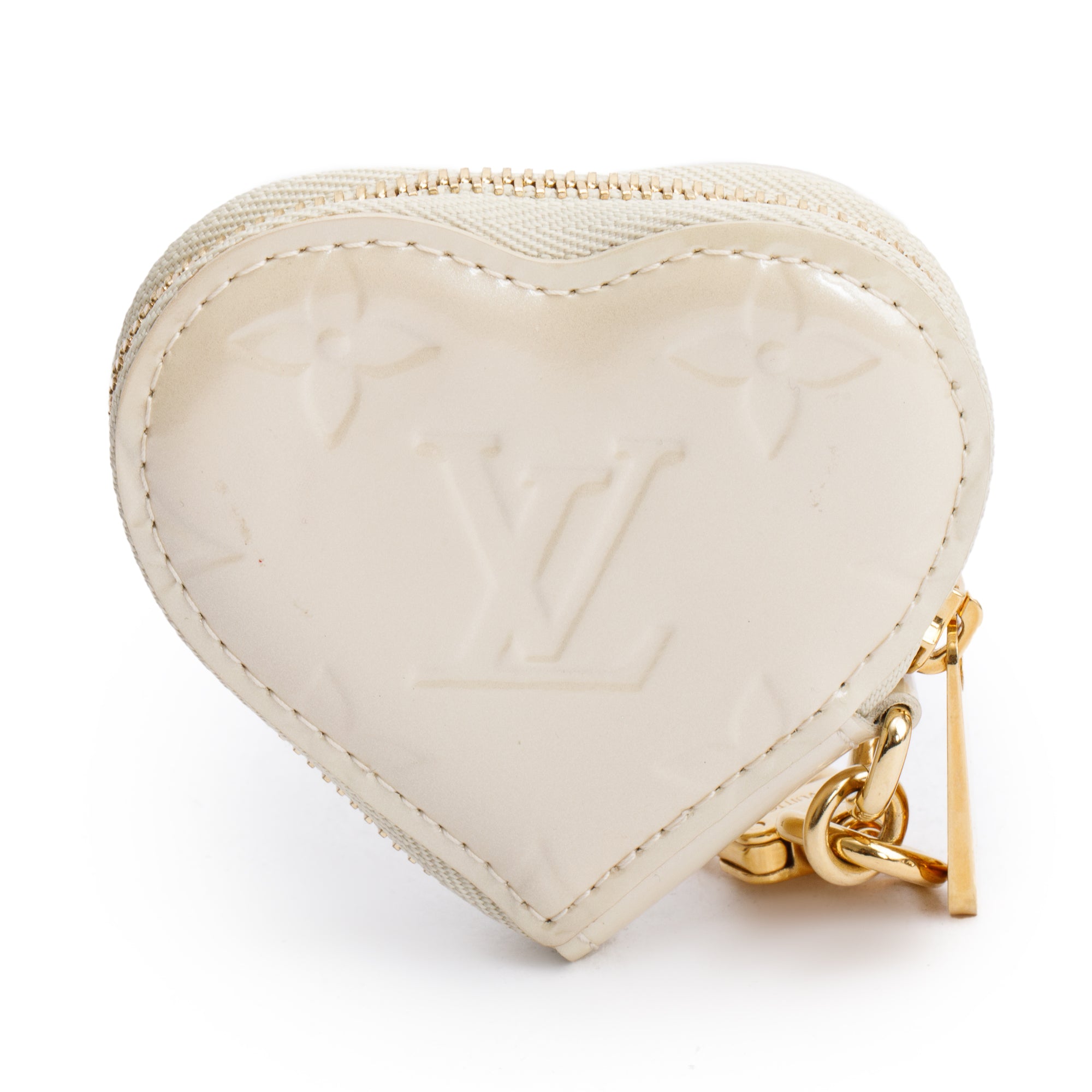 Louis Vuitton White Monogram Vernis Mini Heart Coin Key Pouch