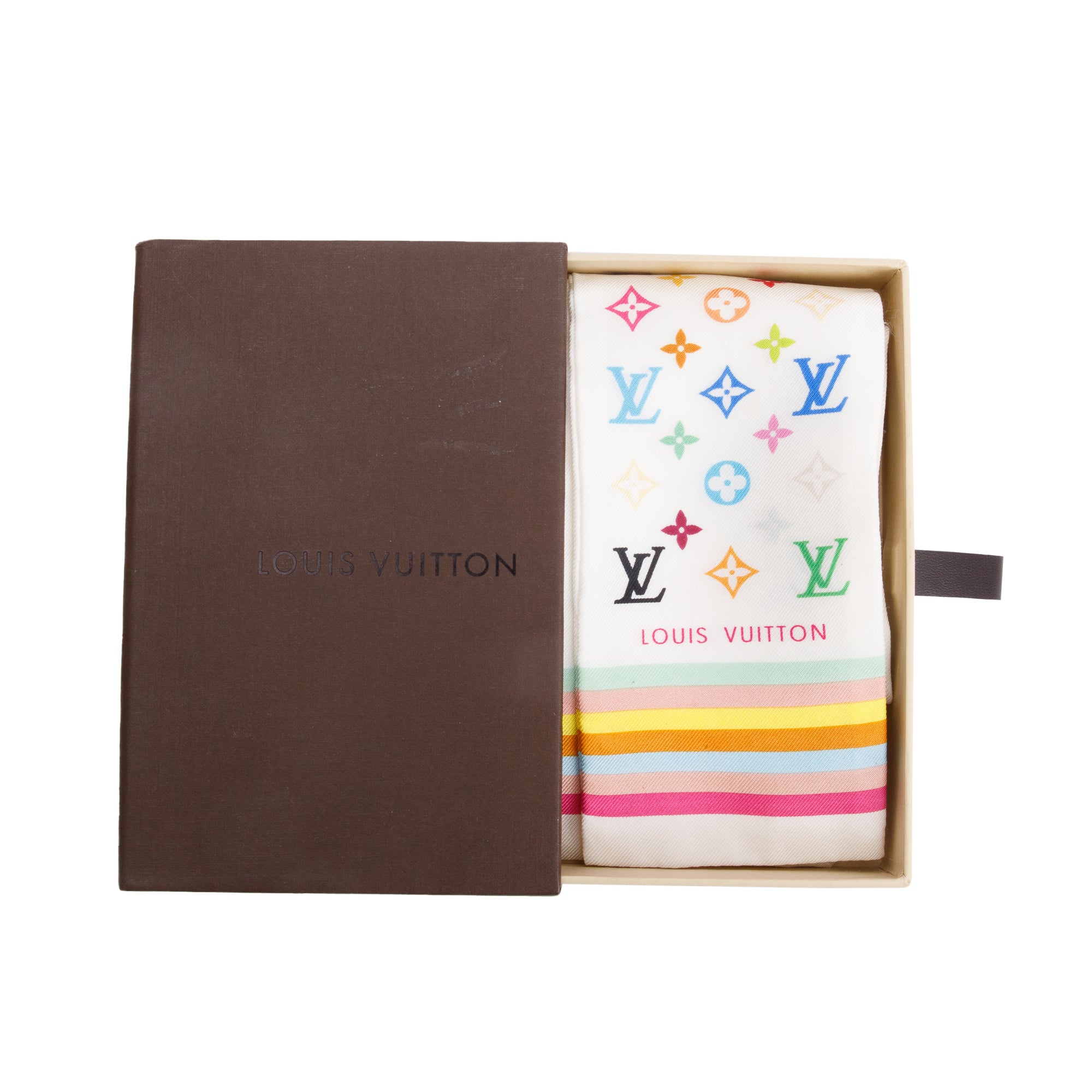Louis Vuitton White Multicolor Monogram Silk Bandeau w/ Box