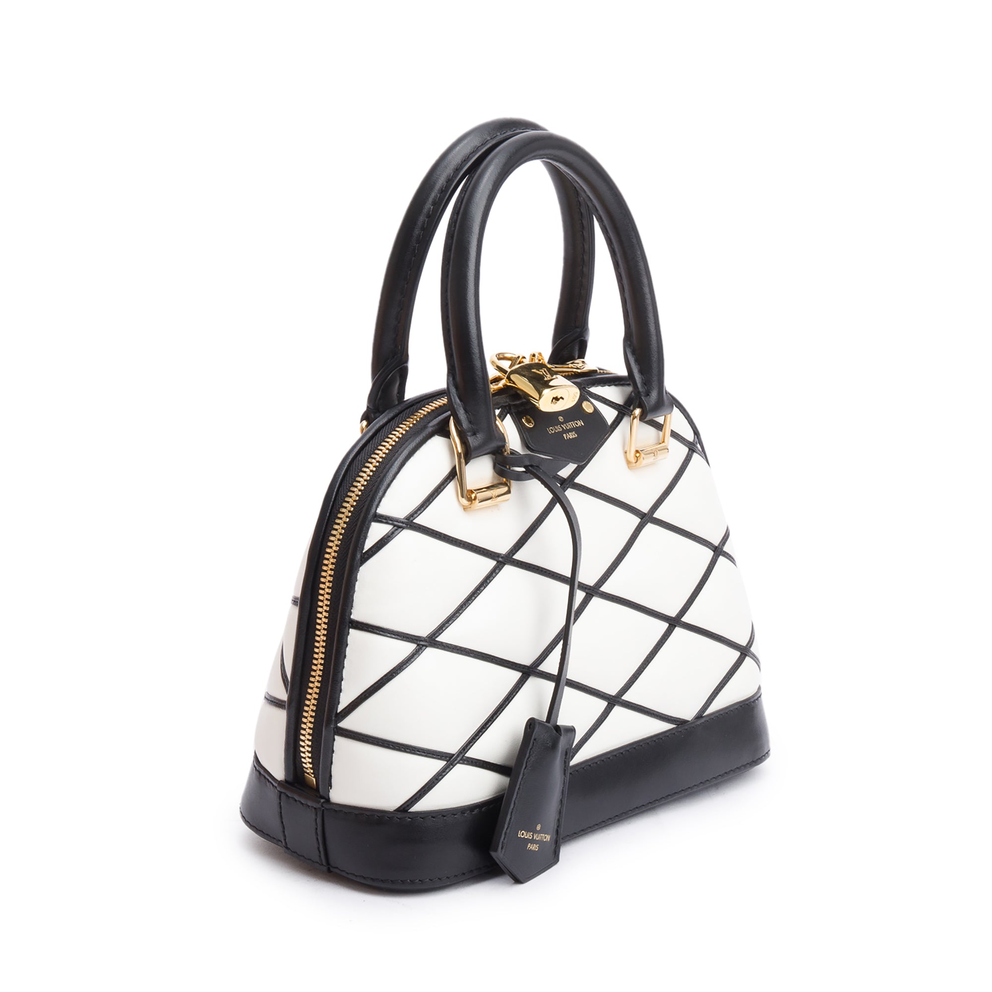 Louis Vuitton White/Black Malletage Leather Alma BB w/ Strap & Box