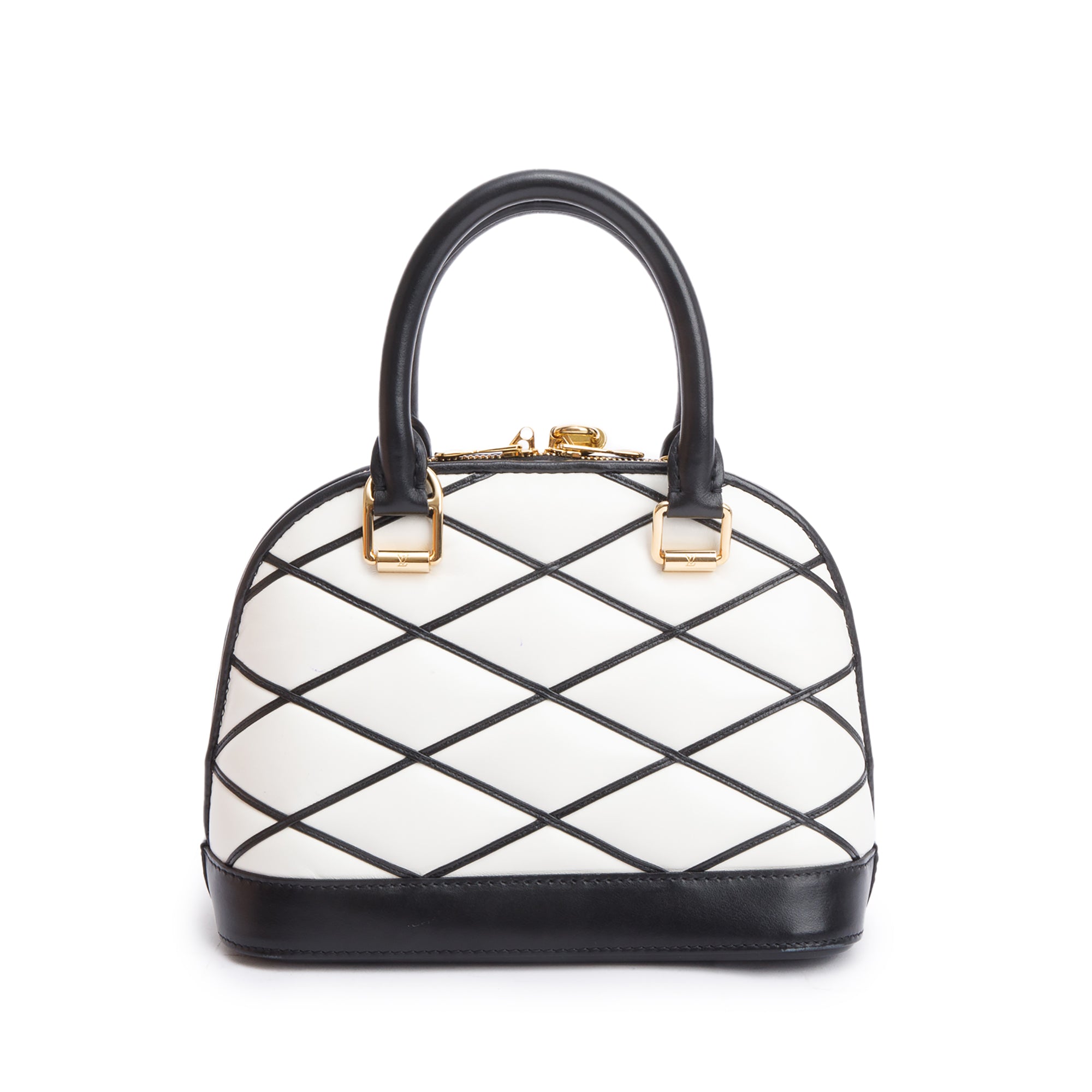 Louis Vuitton White/Black Malletage Leather Alma BB w/ Strap & Box
