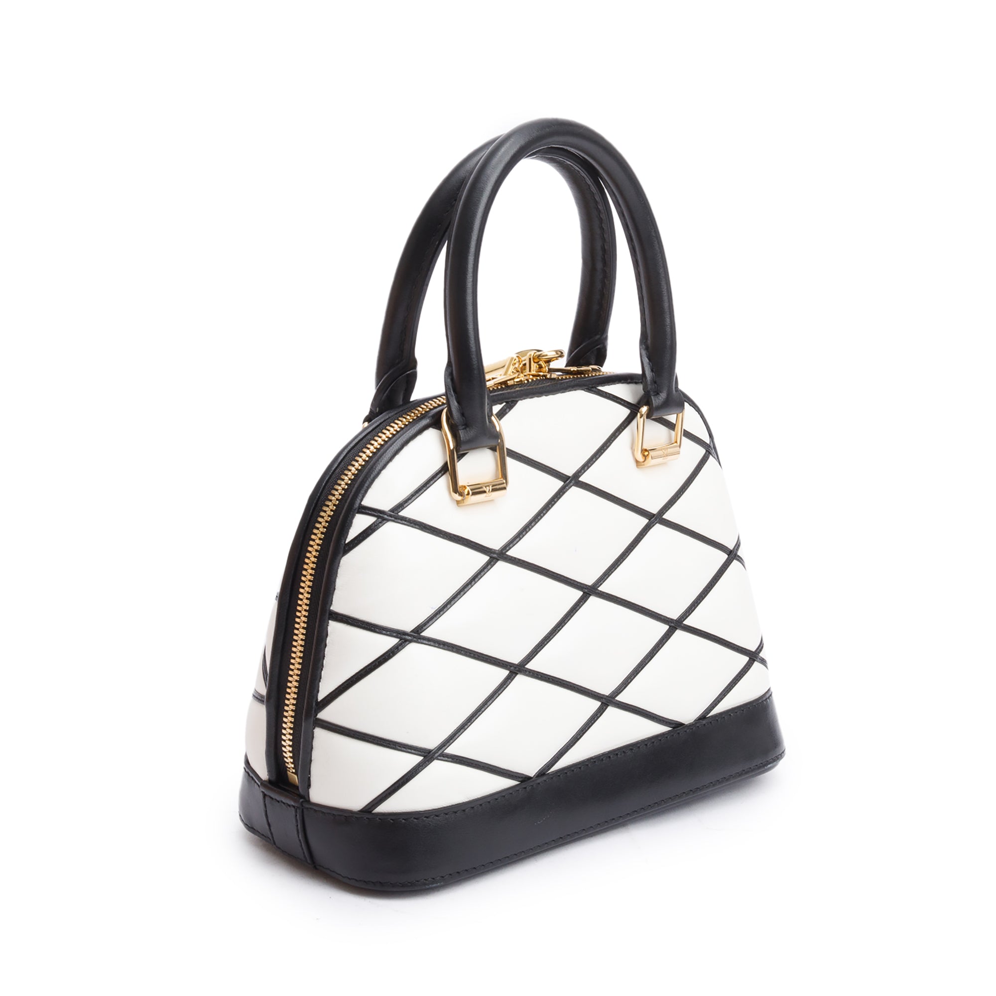 Louis Vuitton White/Black Malletage Leather Alma BB w/ Strap & Box