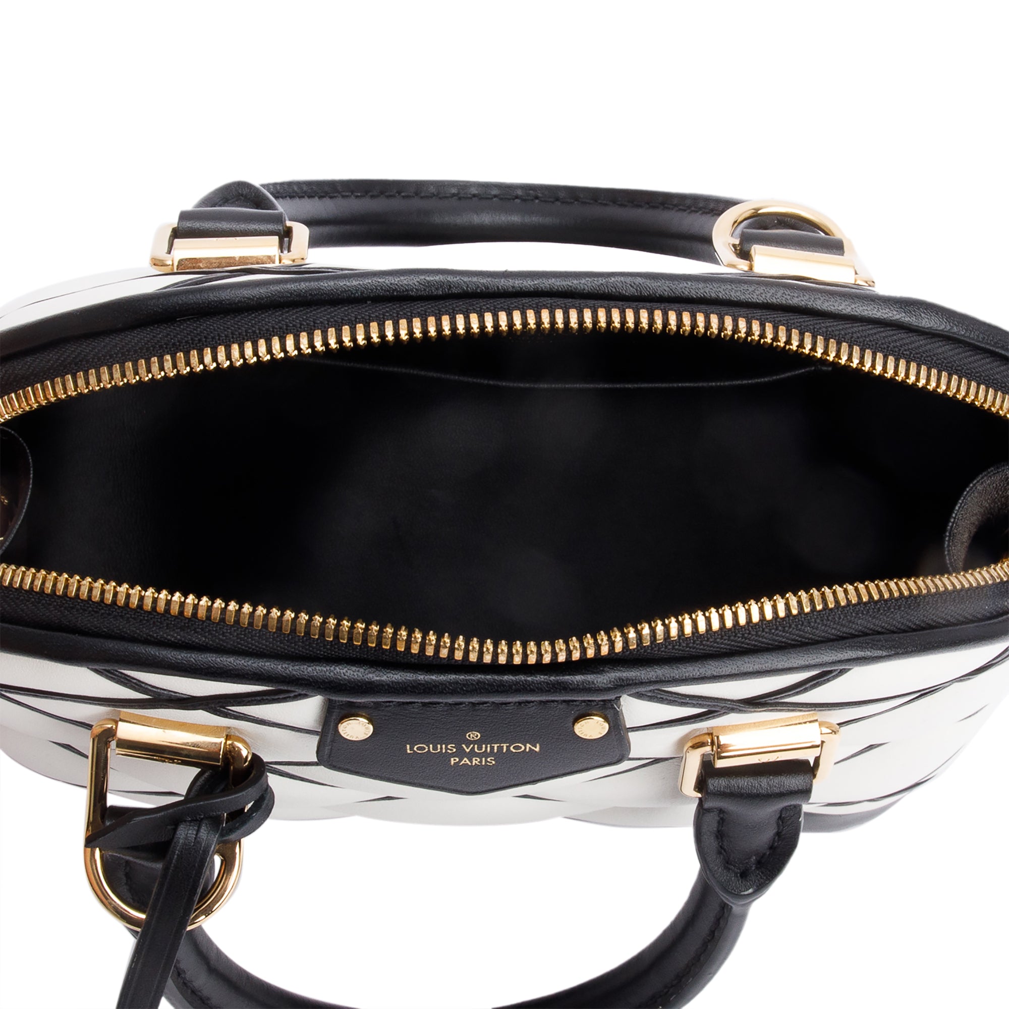 Louis Vuitton White/Black Malletage Leather Alma BB w/ Strap & Box