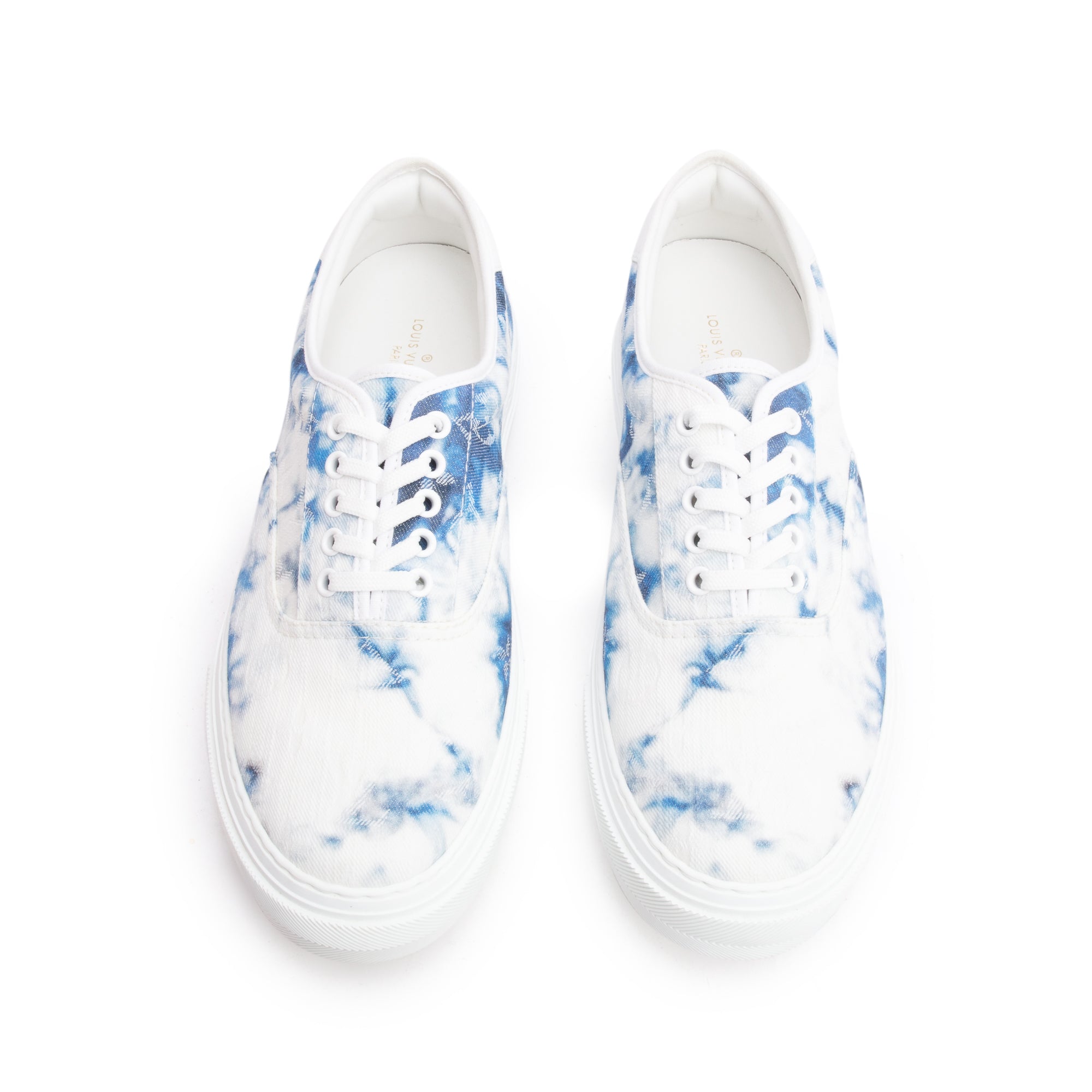 Louis Vuitton White/Blue Monogram Tie Dye Denim Canvas Trocadero Richelieu Sneakers, Size 9 w/ Box