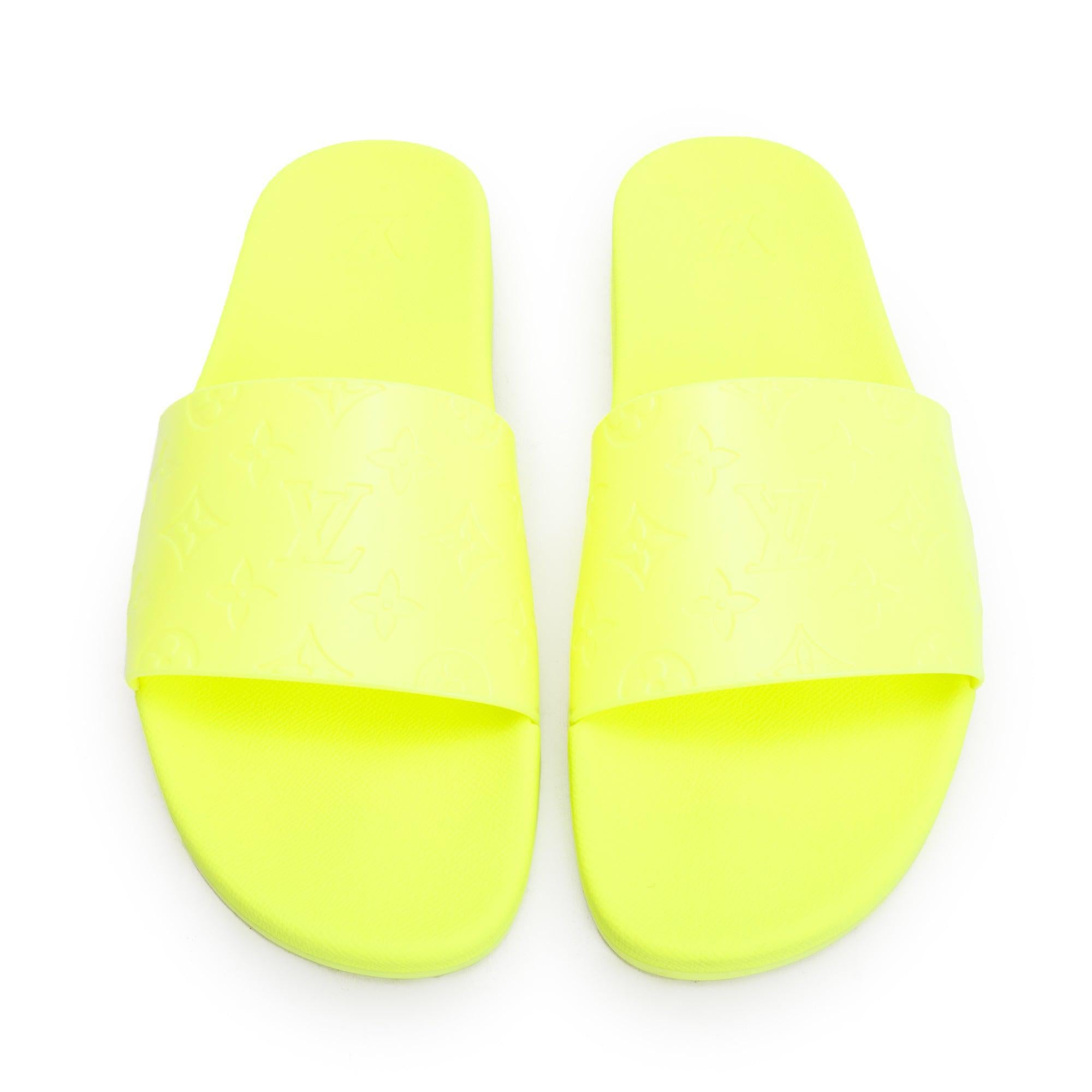 Louis Vuitton Yellow Rubber Embossed Monogram Waterfront Mule Slides, Size 12
