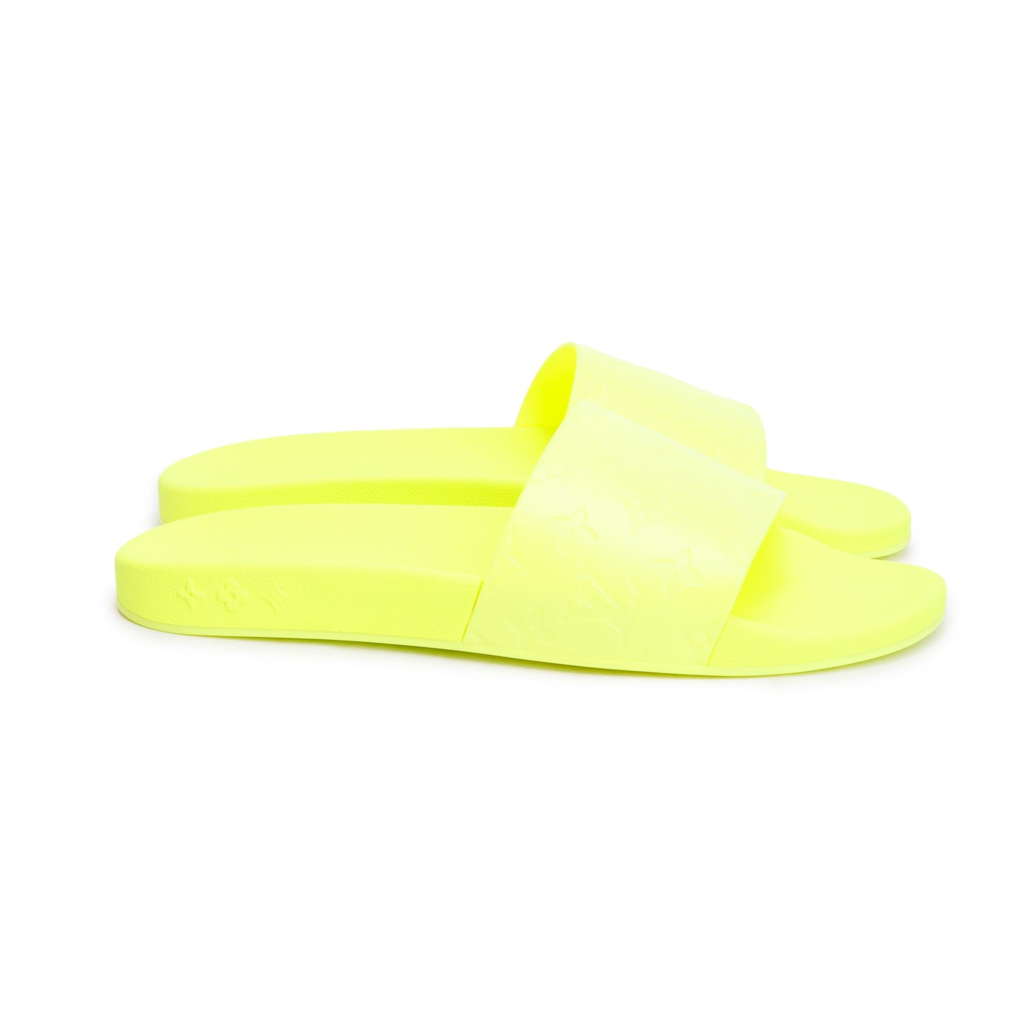 Louis Vuitton Yellow Rubber Embossed Monogram Waterfront Mule Slides, Size 12
