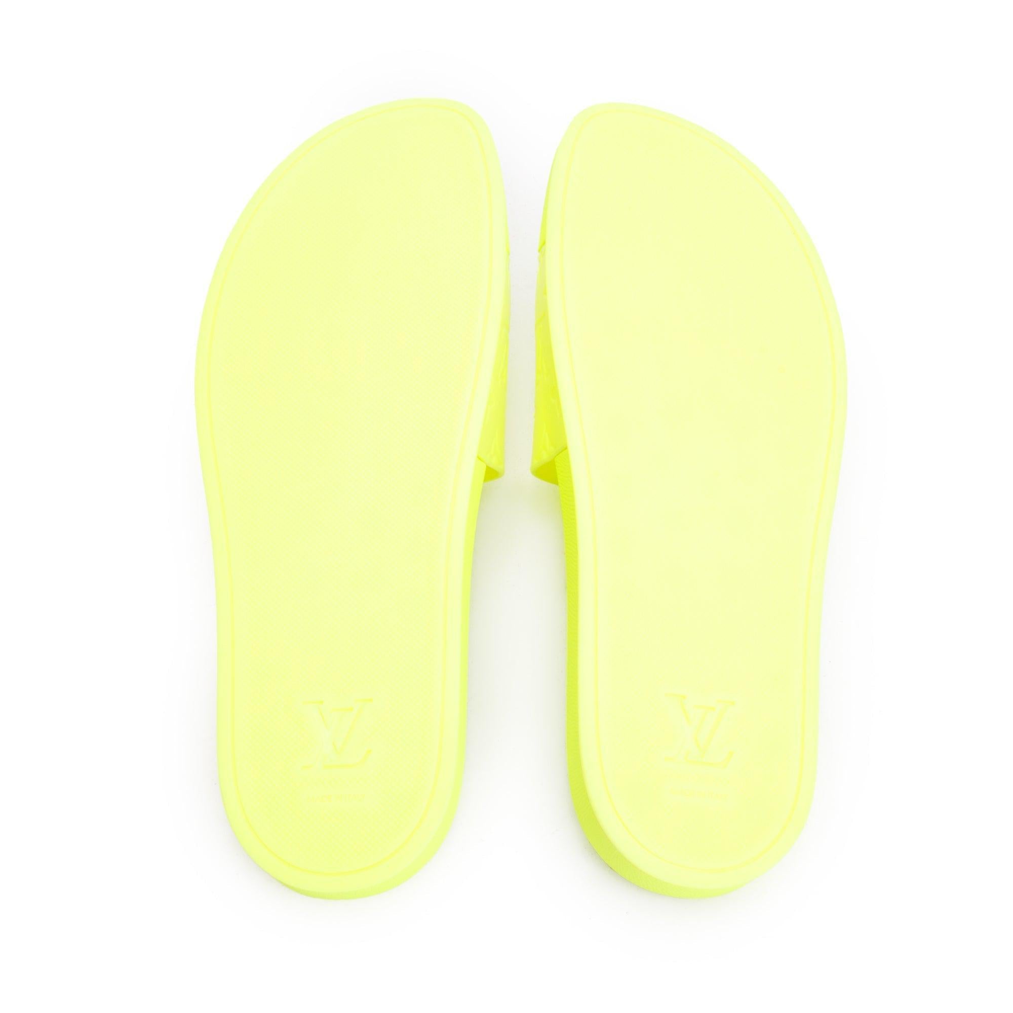 Louis Vuitton Yellow Rubber Embossed Monogram Waterfront Mule Slides, Size 12