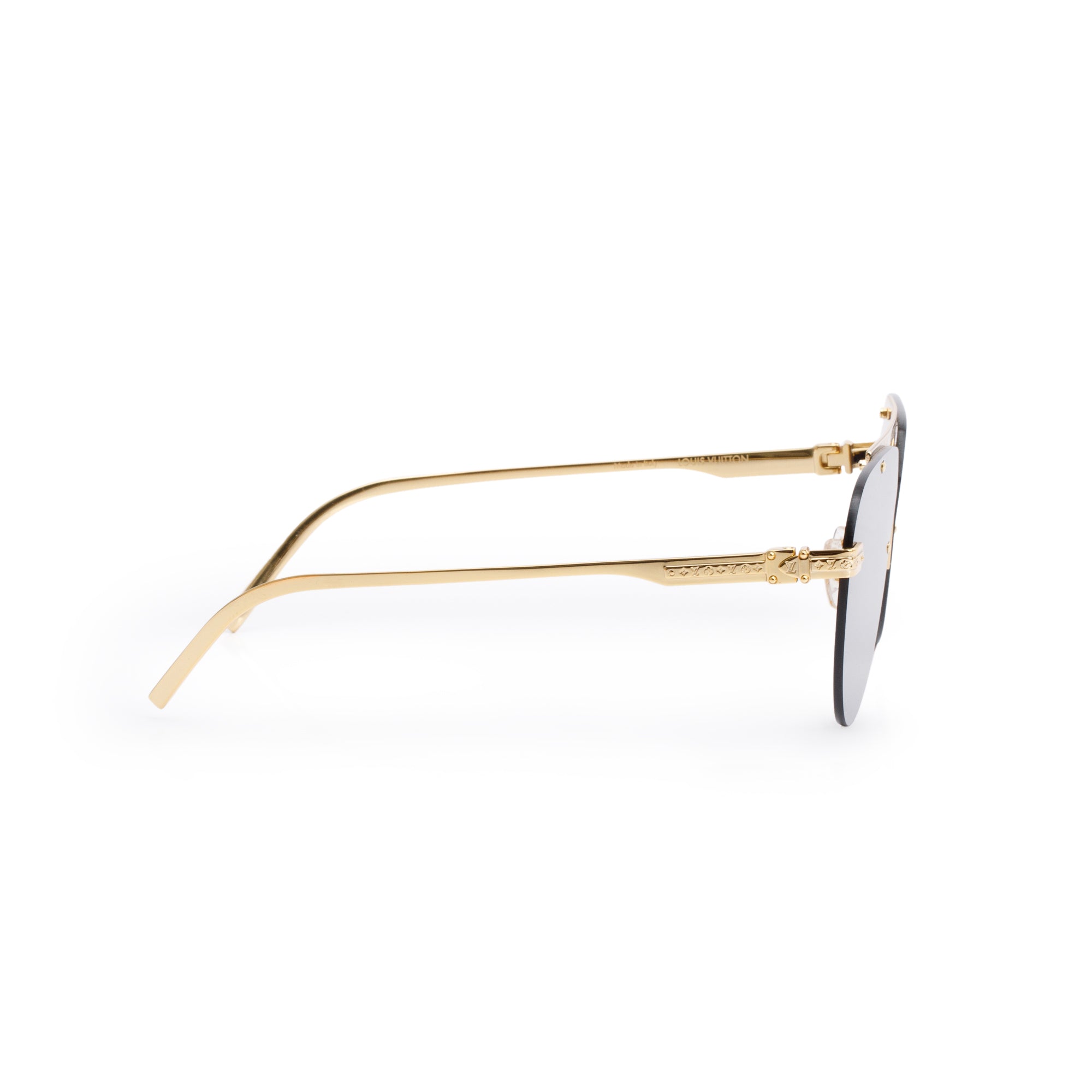 Louis Vuitton Z1262E Gold Tone Metal LV Ash Rimless Pilot Sunglasses w/ Box & Case