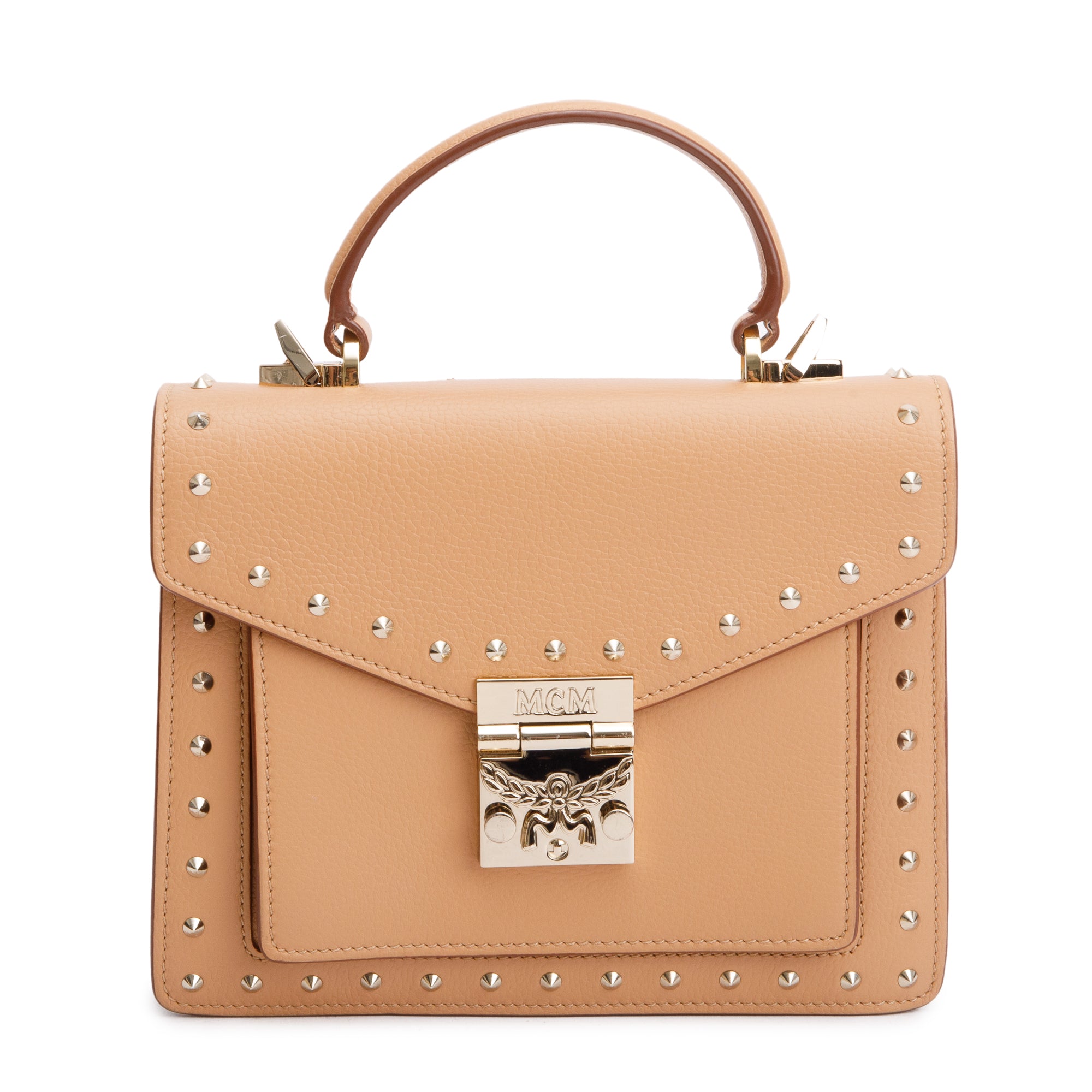 MCM Beige Calf Leather Tracy Satchel w/ Strap