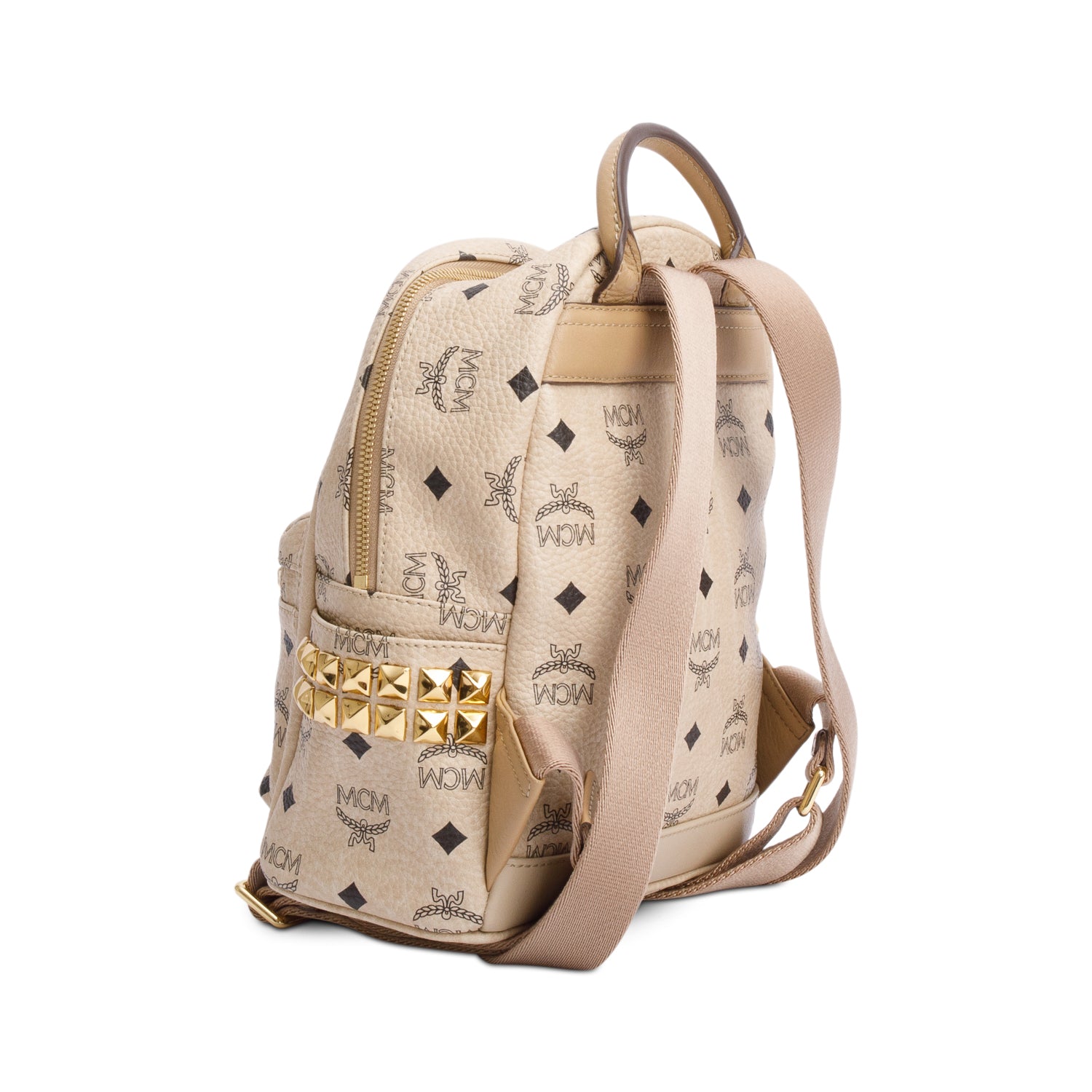 MCM Beige Visetos Side Studs Mini Stark Backpack