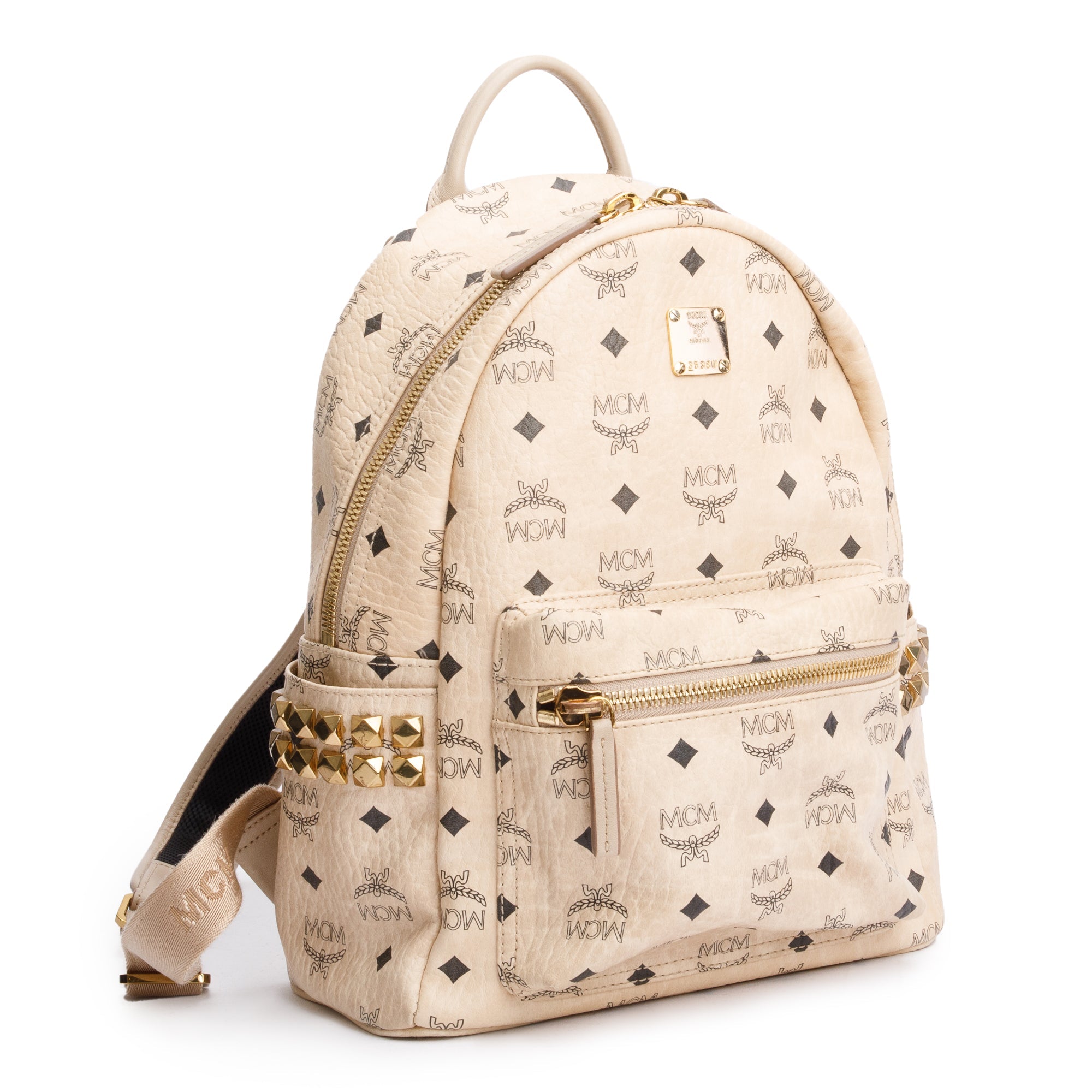 MCM Beige Visetos Side Studs Small Stark Backpack