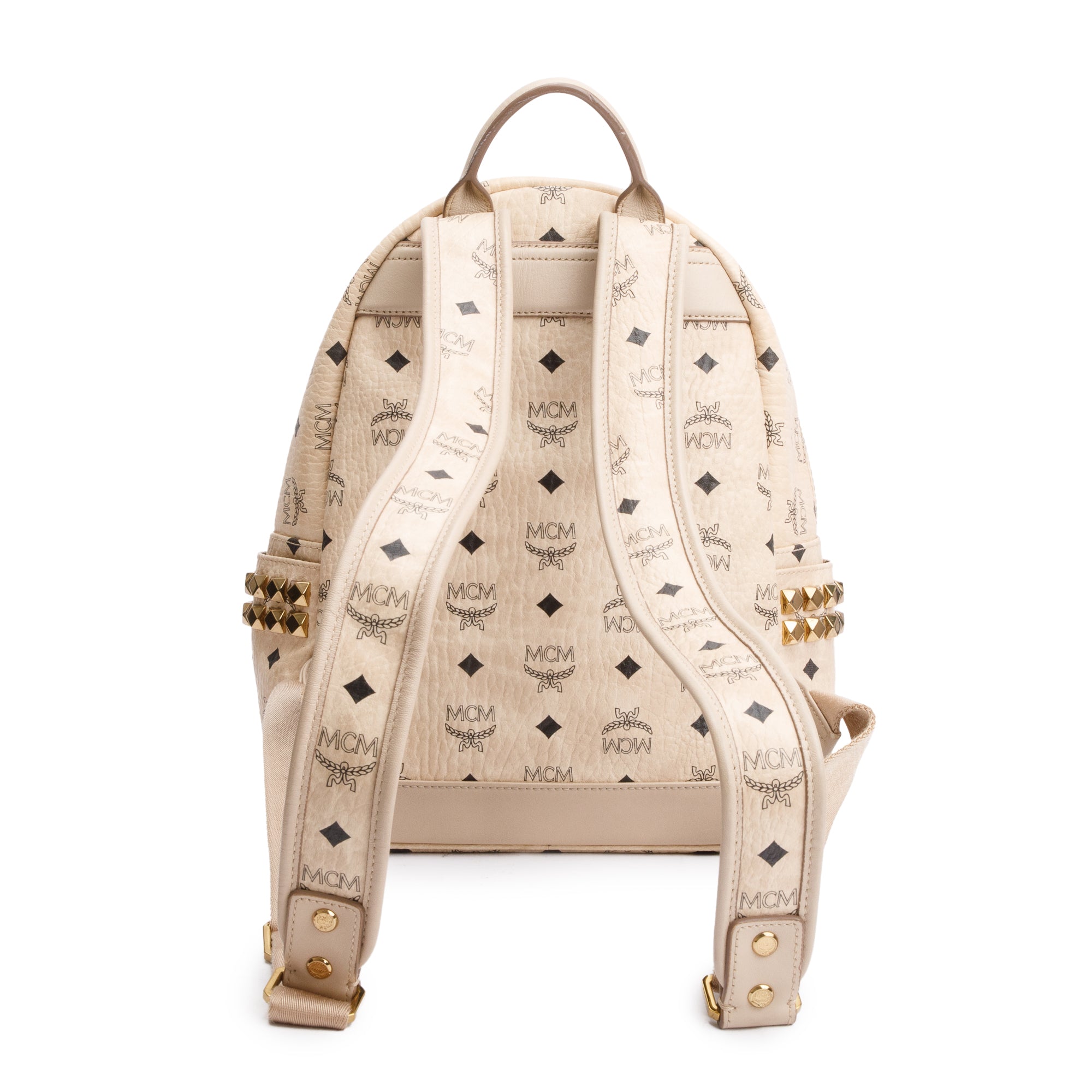MCM Beige Visetos Side Studs Small Stark Backpack