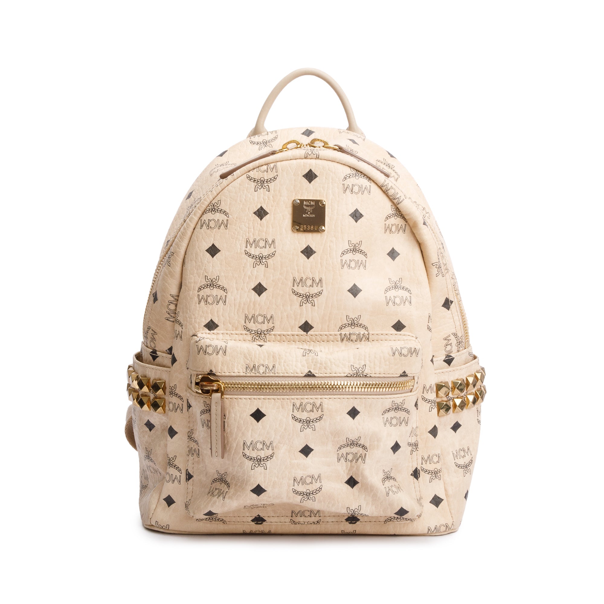 MCM Beige Visetos Side Studs Small Stark Backpack