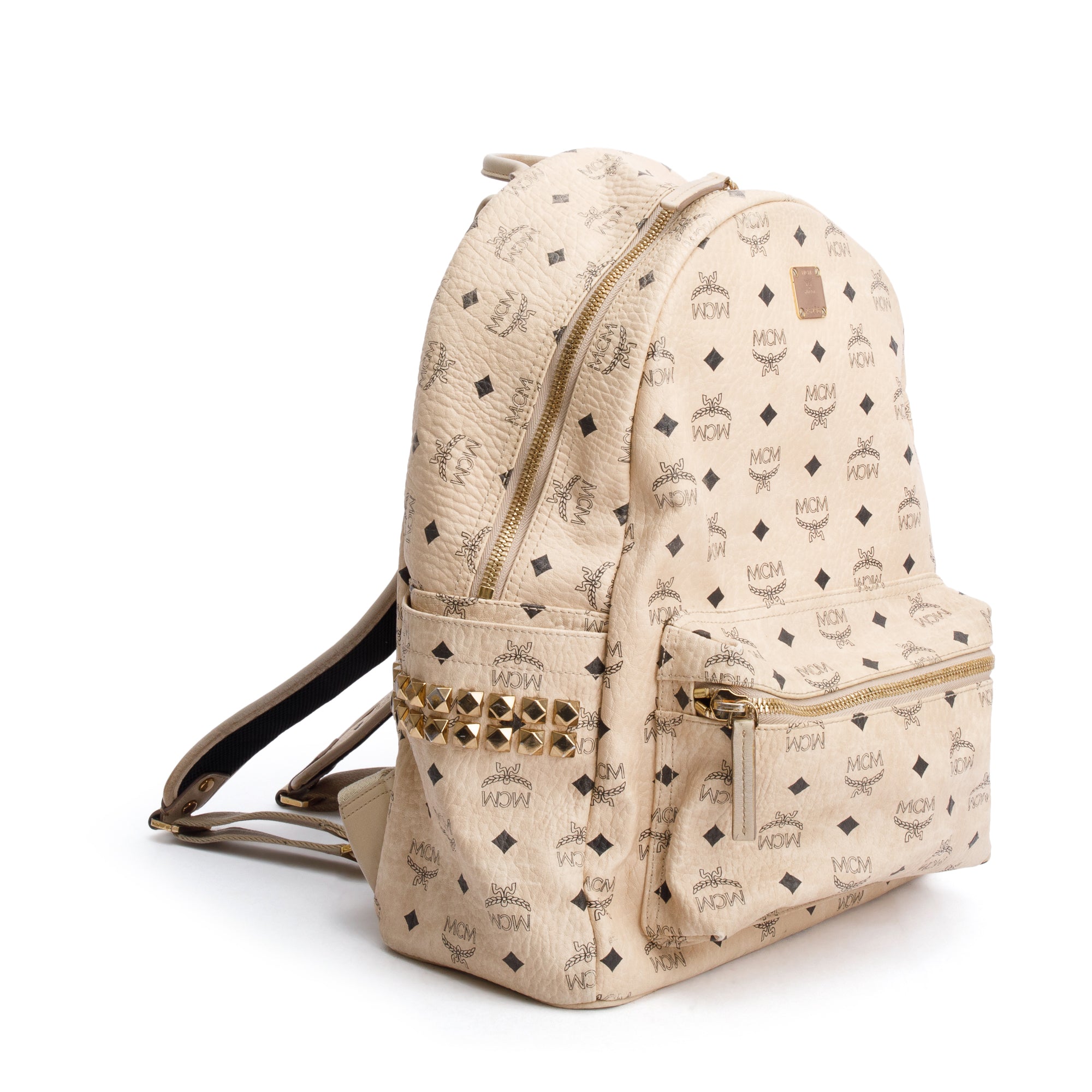 MCM Beige Visetos Stark Side Studs Medium Backpack