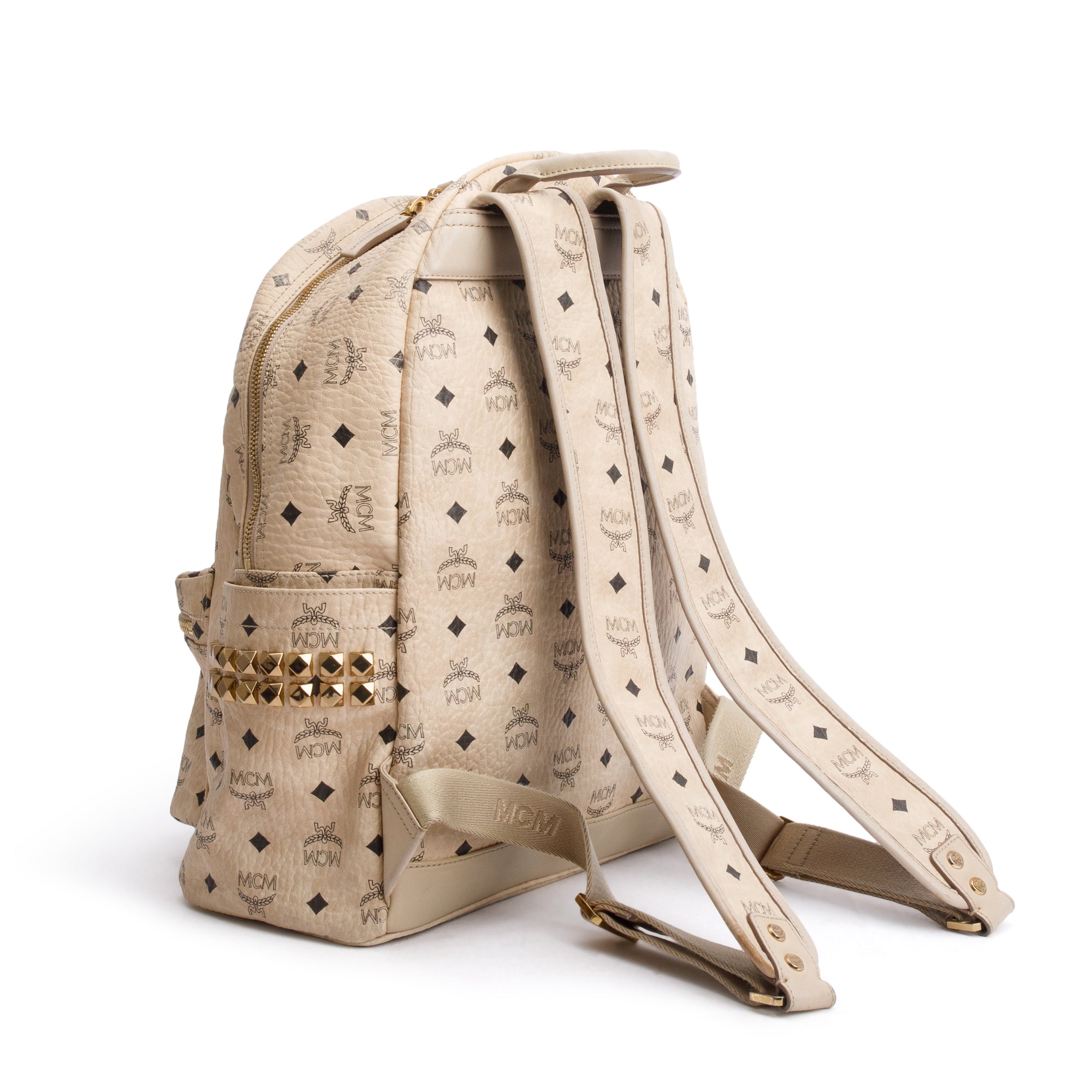 MCM Beige Visetos Stark Side Studs Medium Backpack