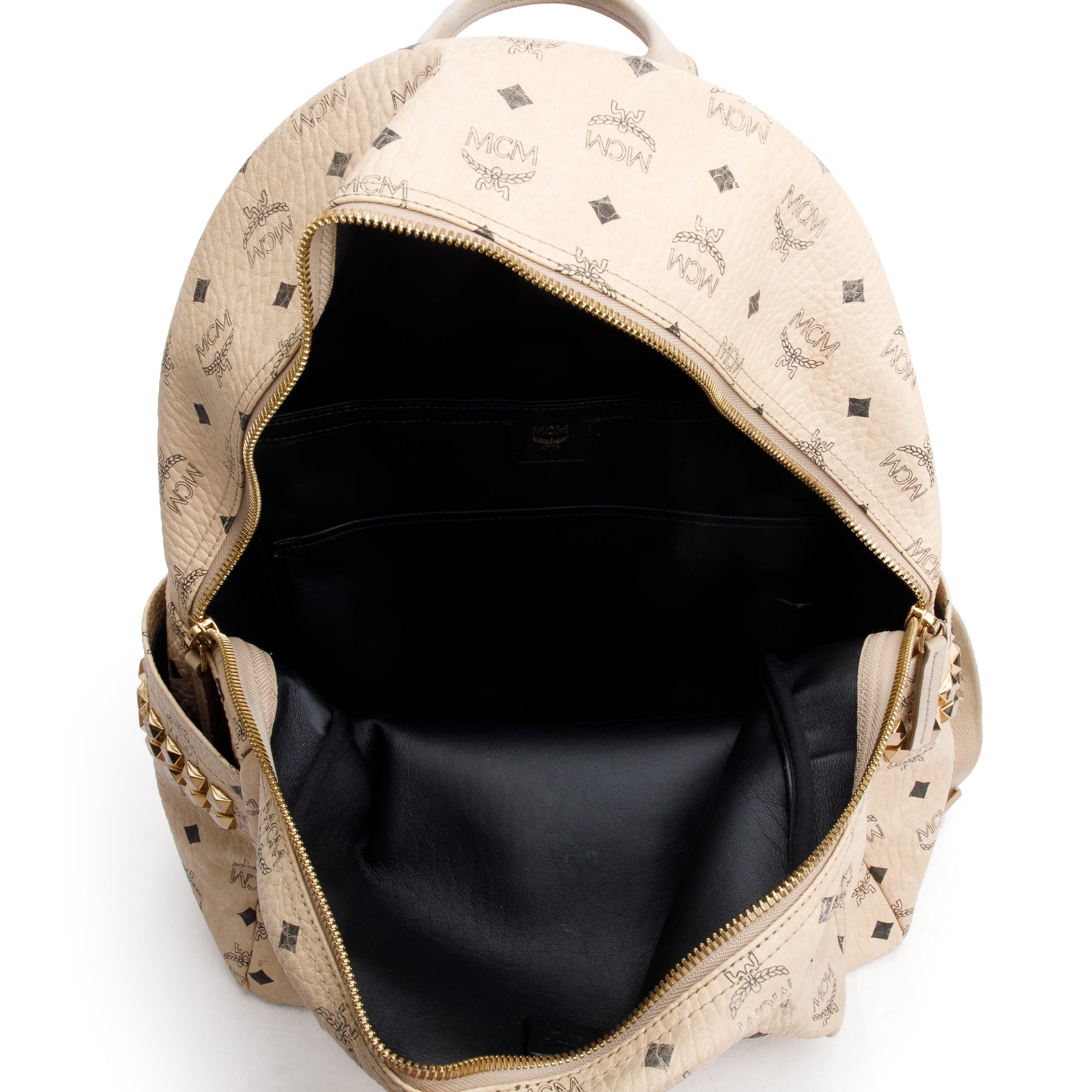 MCM Beige Visetos Stark Side Studs Medium Backpack