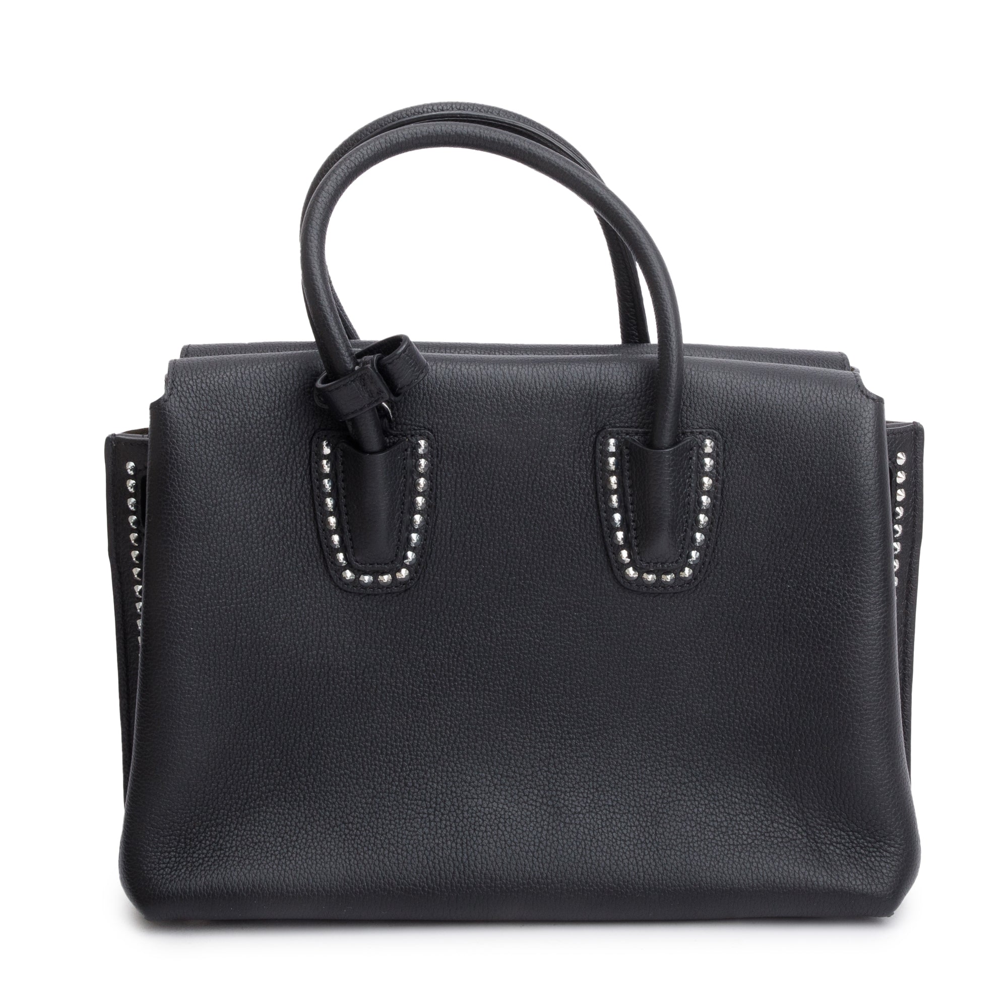 MCM Black Calfskin Leather Studded Medium Milla Tote w/ Strap