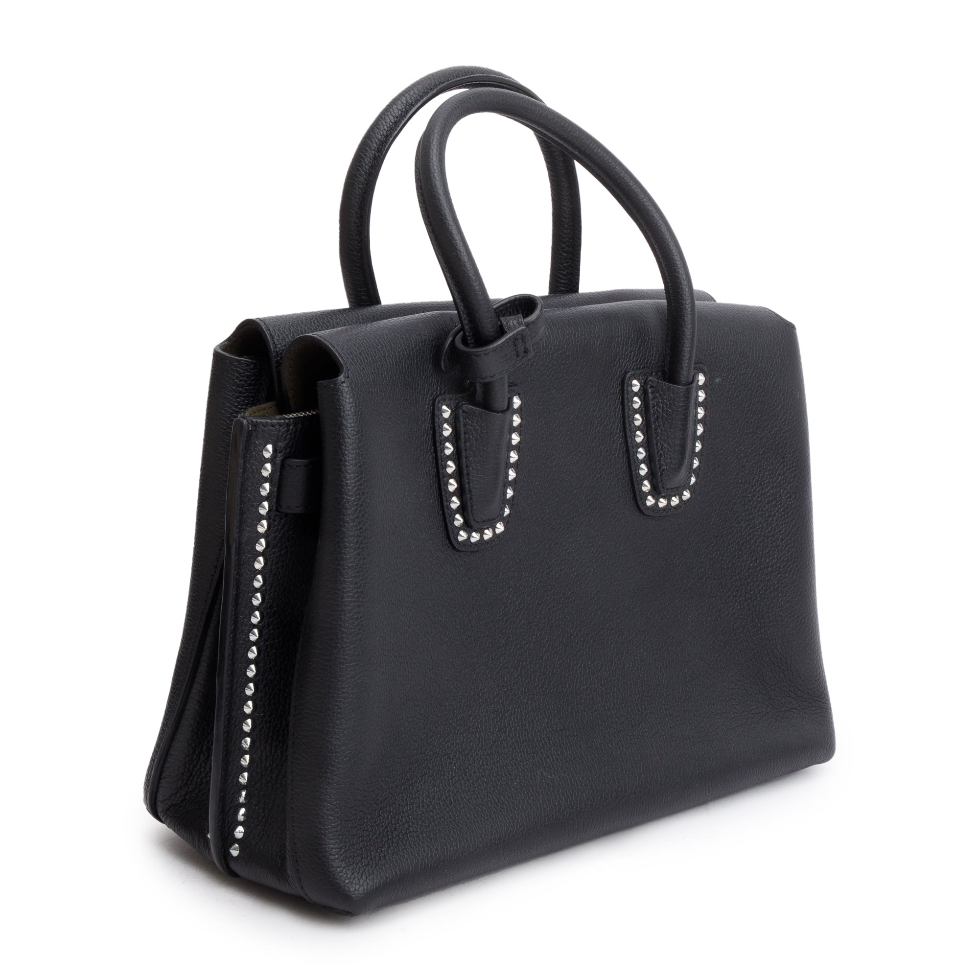 MCM Black Calfskin Leather Studded Medium Milla Tote w/ Strap