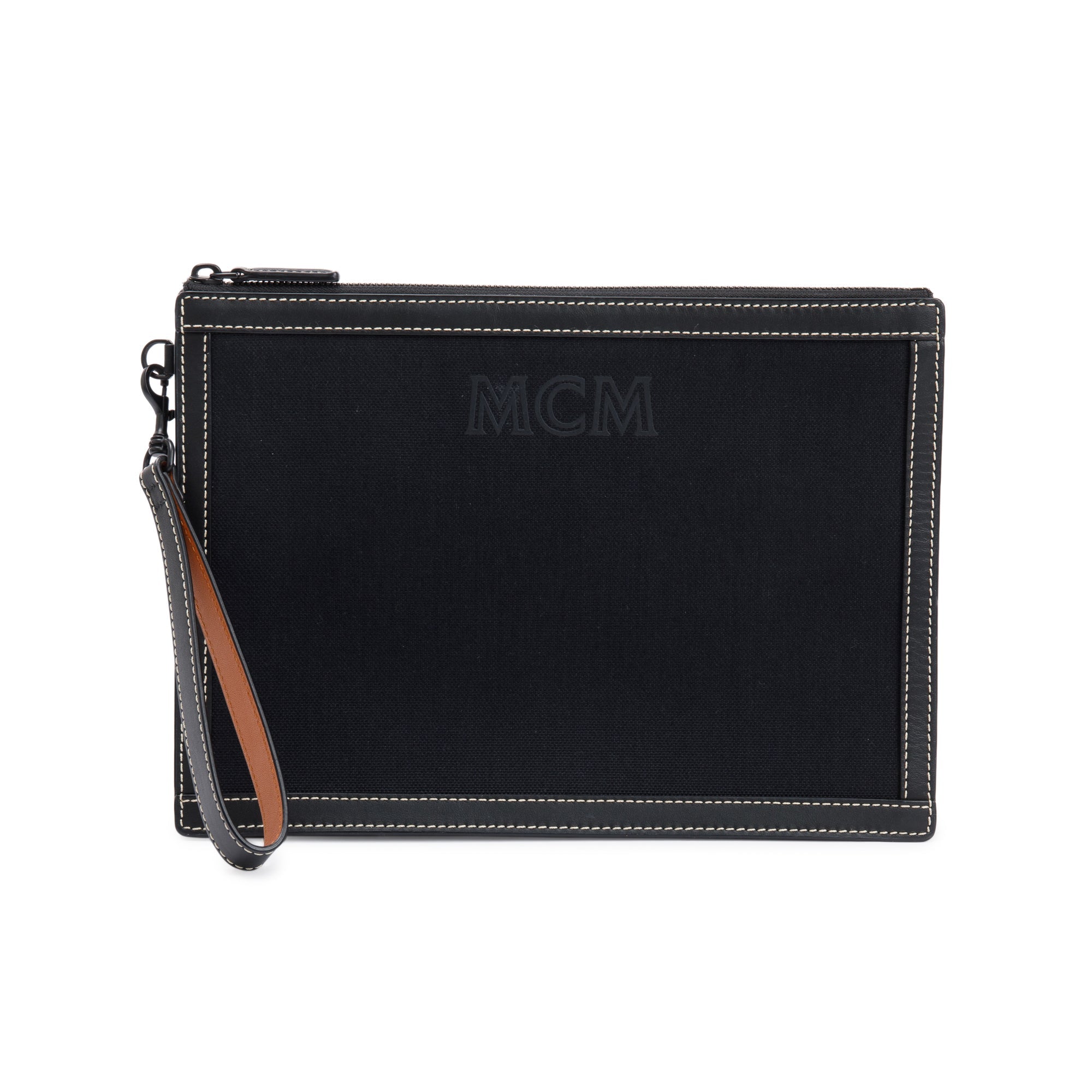 MCM Black Napacot Canvas Aren Standing Wristlet Pouch w/ Strap