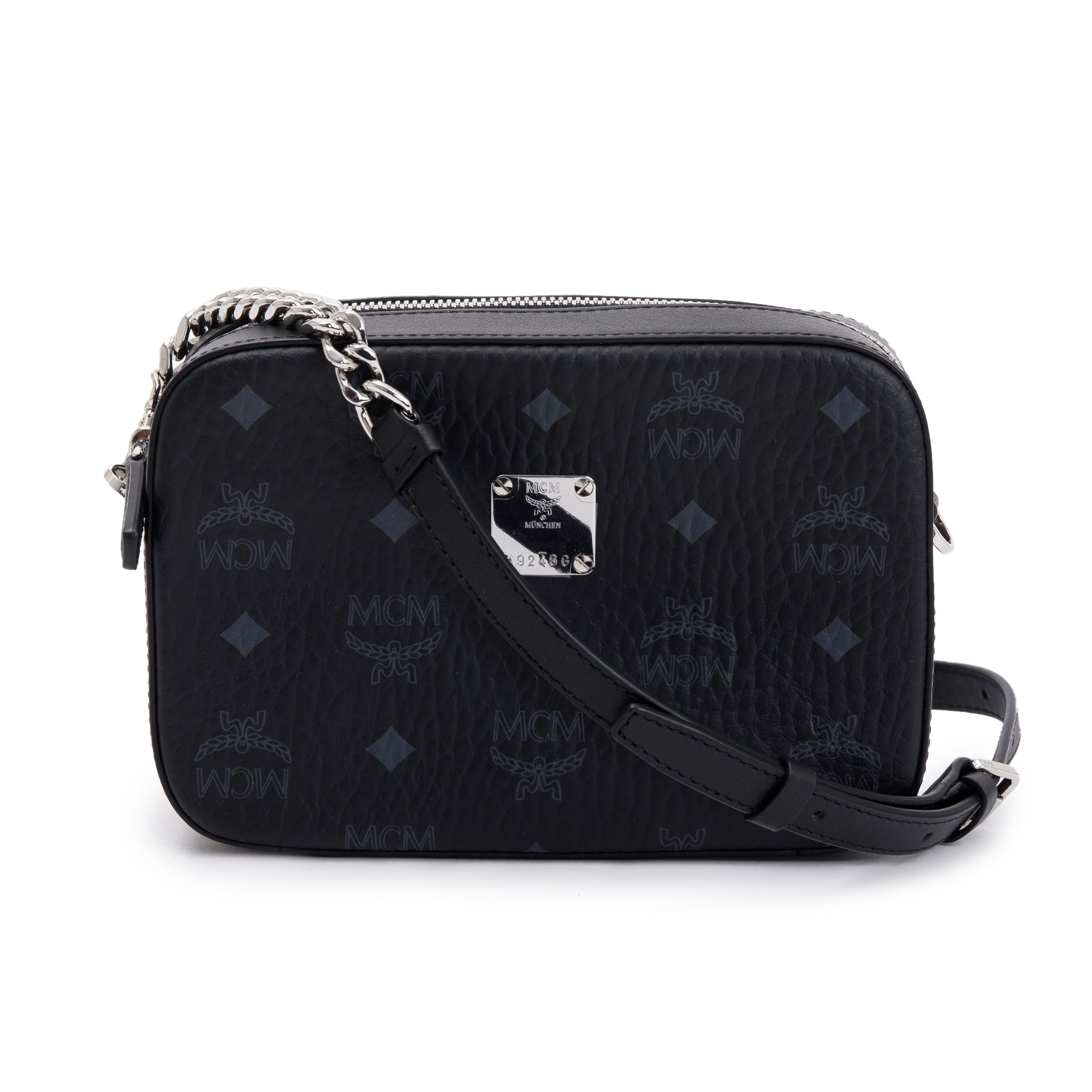 MCM Black Visetos Coated Canvas Camera Crossbody Bag