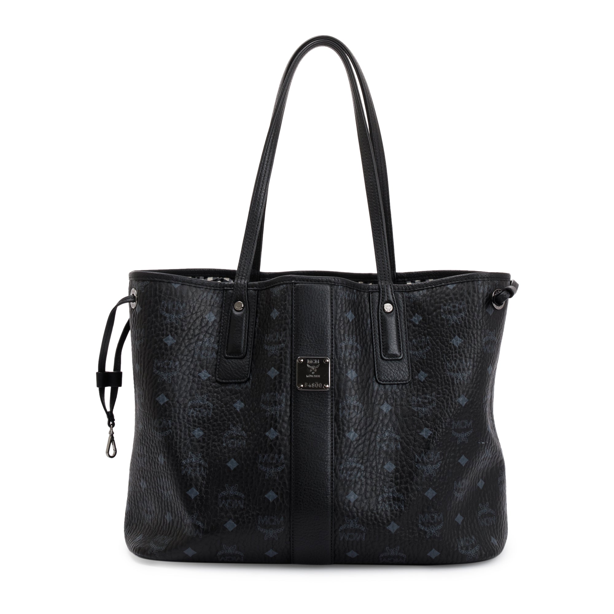 MCM Black Visetos Medium Reversible Liz Shopper Tote w/ Pouch